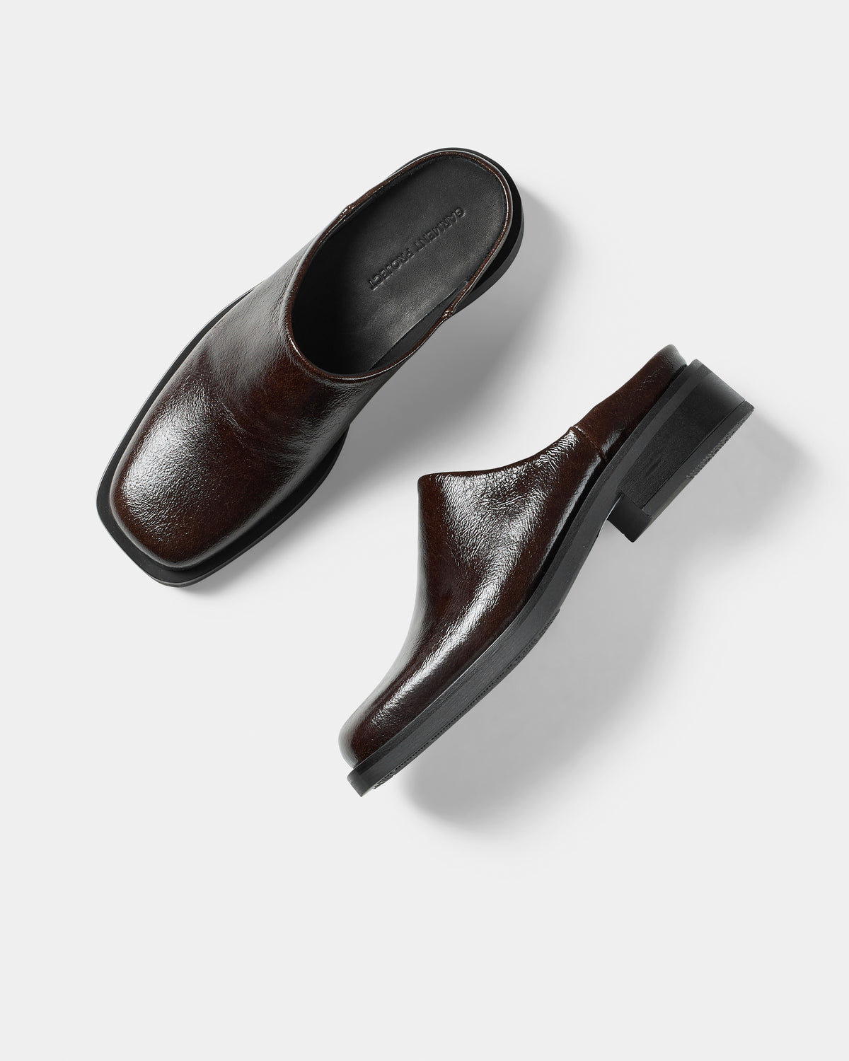 GARMENT PROJECT WMNS Alex Mule - Brown Vintage Patent Leather Mules 800 Brown