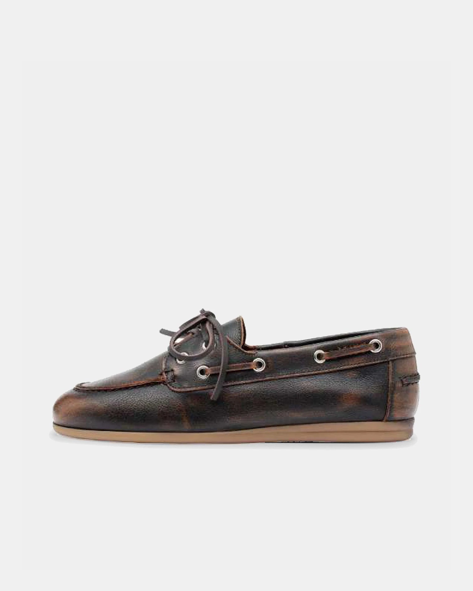 GARMENT PROJECT WMNS Daisy Boat Shoe - Brown Vintage Leather Shoes 800 Brown