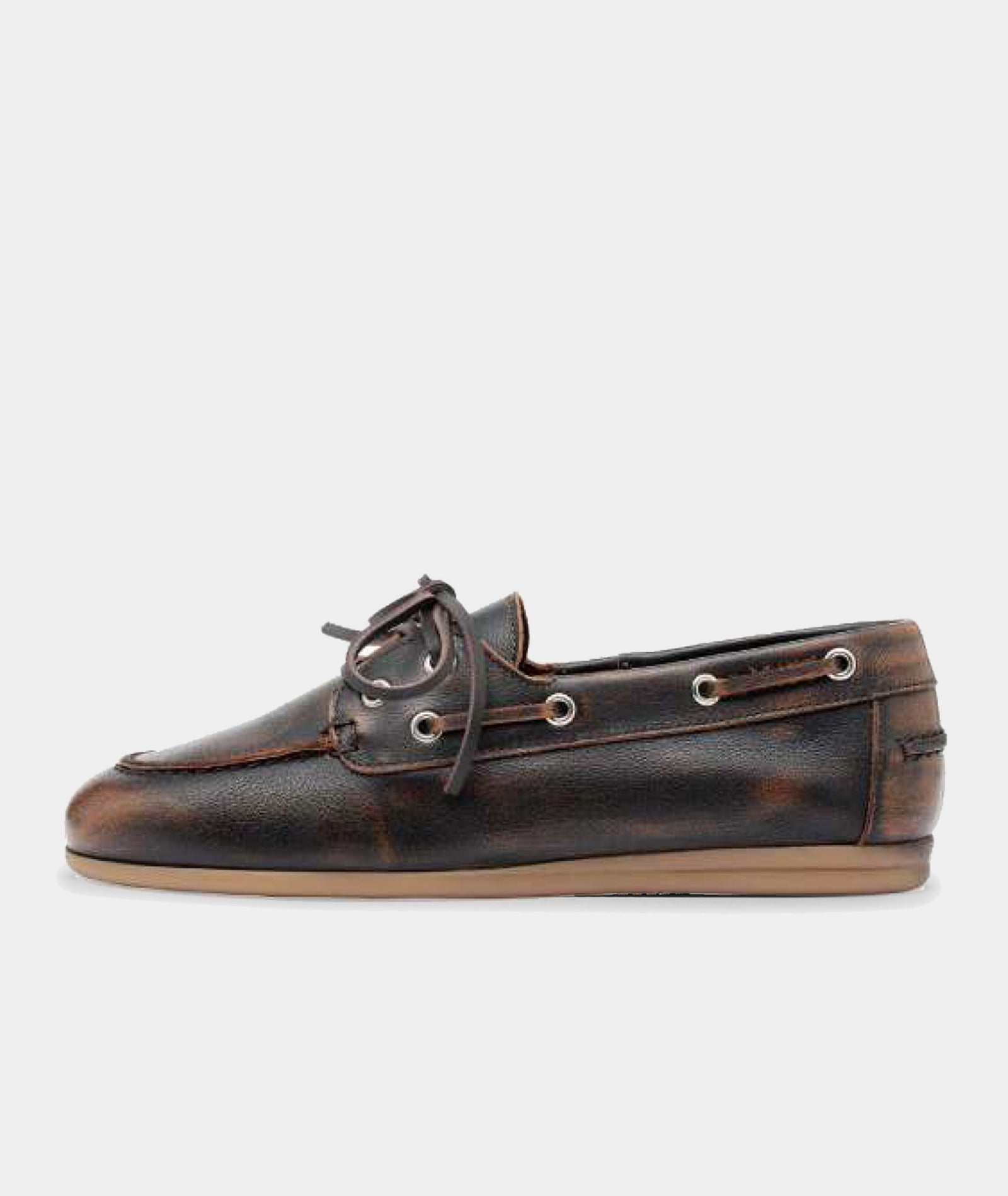 GARMENT PROJECT WMNS Daisy Boat Shoe - Brown Vintage Leather Shoes 800 Brown