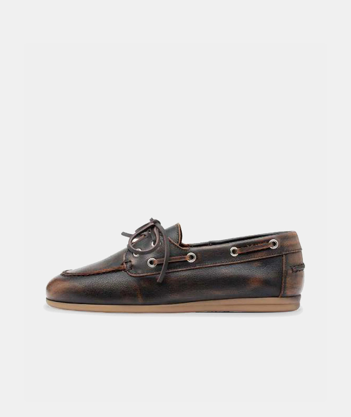 GARMENT PROJECT WMNS Daisy Boat Shoe - Brown Vintage Leather Shoes 800 Brown