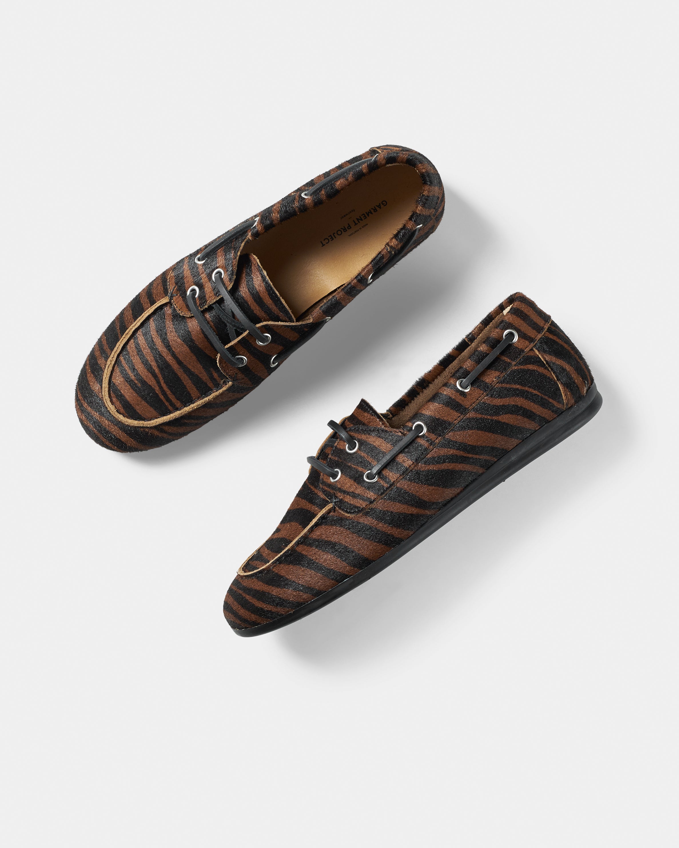 GARMENT PROJECT WMNS Daisy Boat Shoe - Brown Zebra Pony Hair Shoes 800 Brown