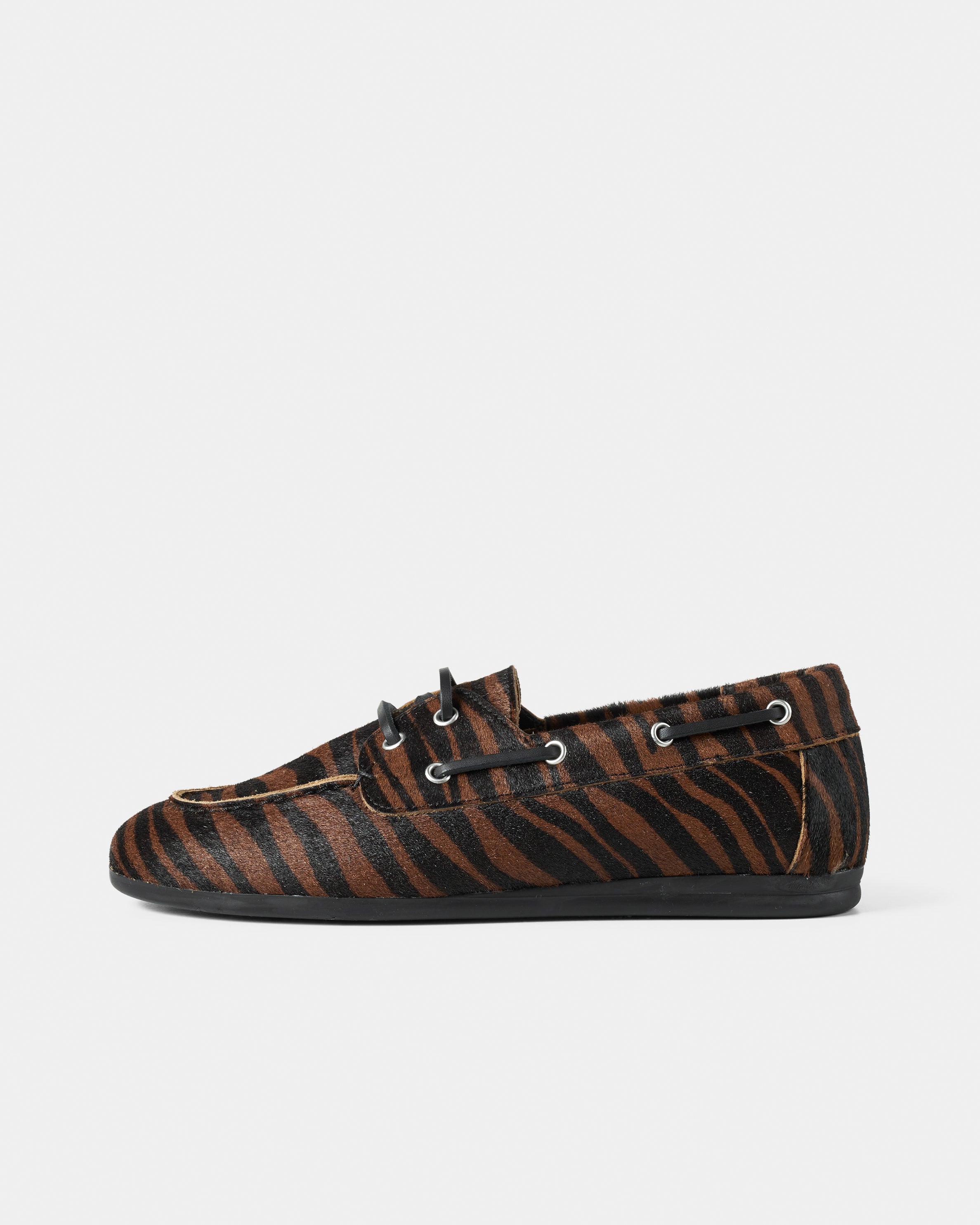 GARMENT PROJECT WMNS Daisy Boat Shoe - Brown Zebra Pony Hair Shoes 800 Brown