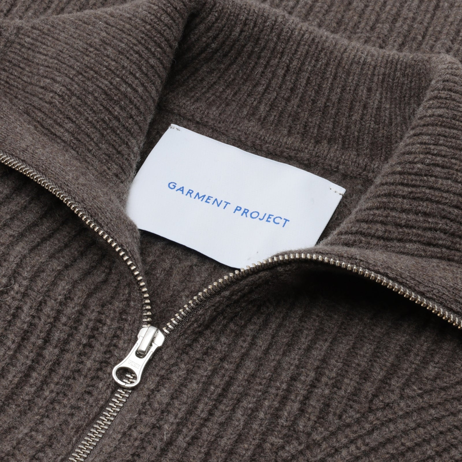 GARMENT PROJECT MAN Half Zip Wool Knit - Dark Taupe Melange Knit 140 Taupe