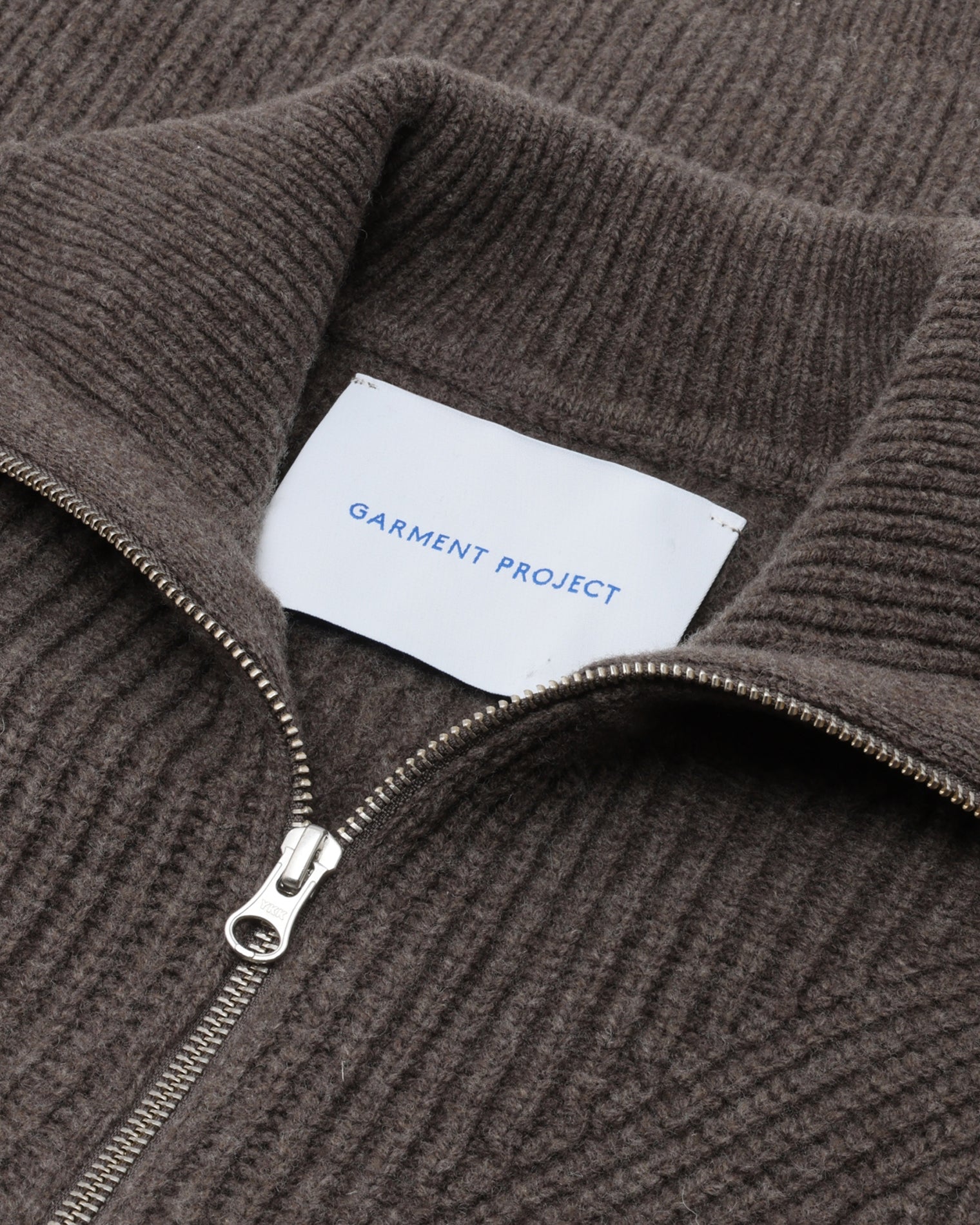 GARMENT PROJECT MAN Half Zip Wool Knit - Dark Taupe Melange Knit 140 Taupe