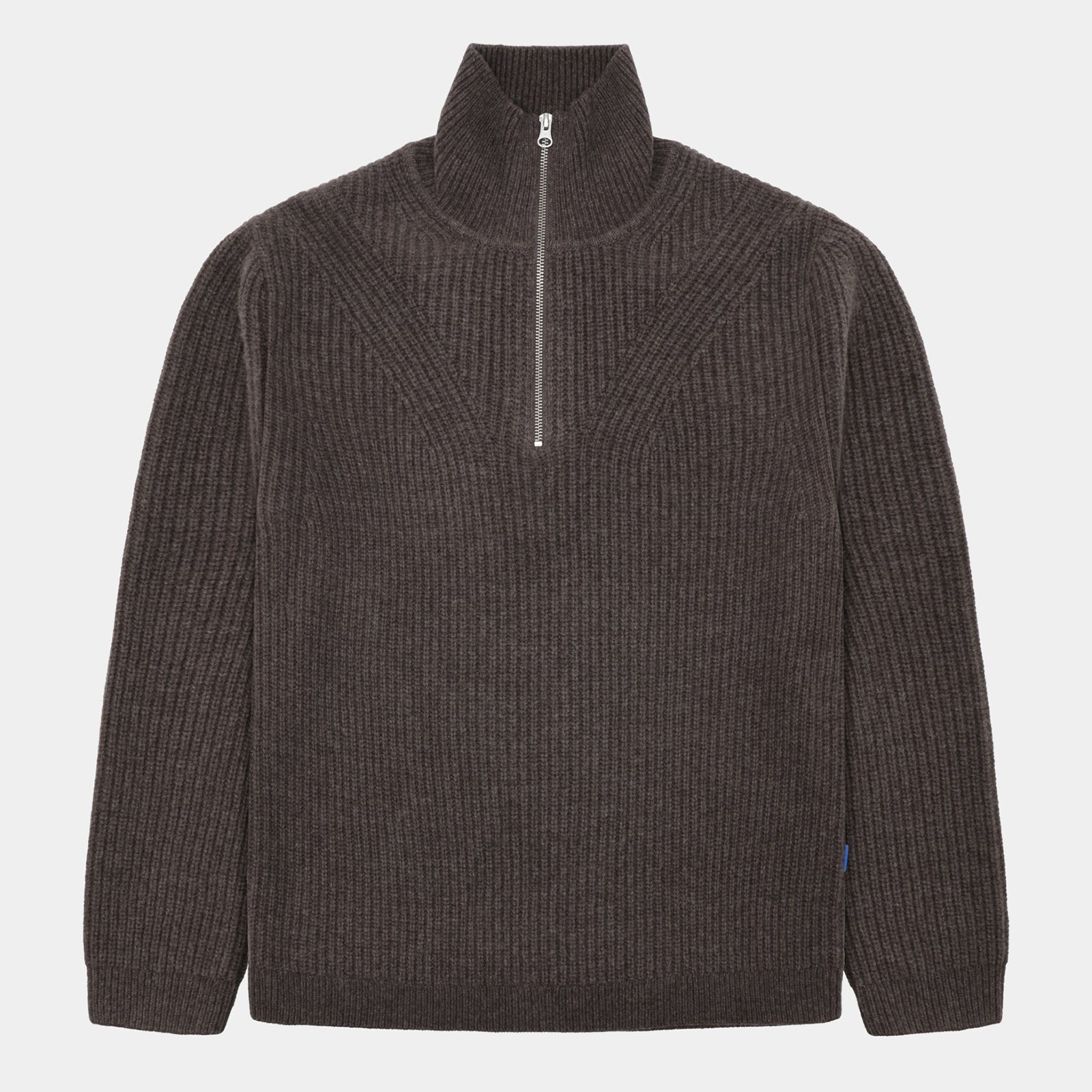 GARMENT PROJECT MAN Half Zip Wool Knit - Dark Taupe Melange Knit 140 Taupe