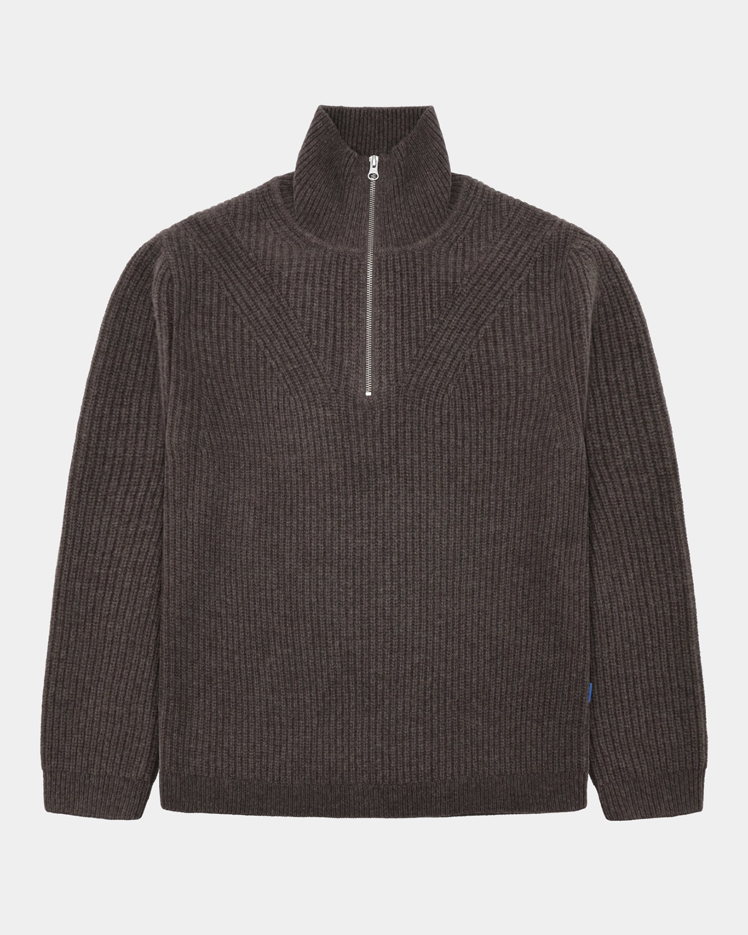 GARMENT PROJECT MAN Half Zip Wool Knit - Dark Taupe Melange Knit 140 Taupe