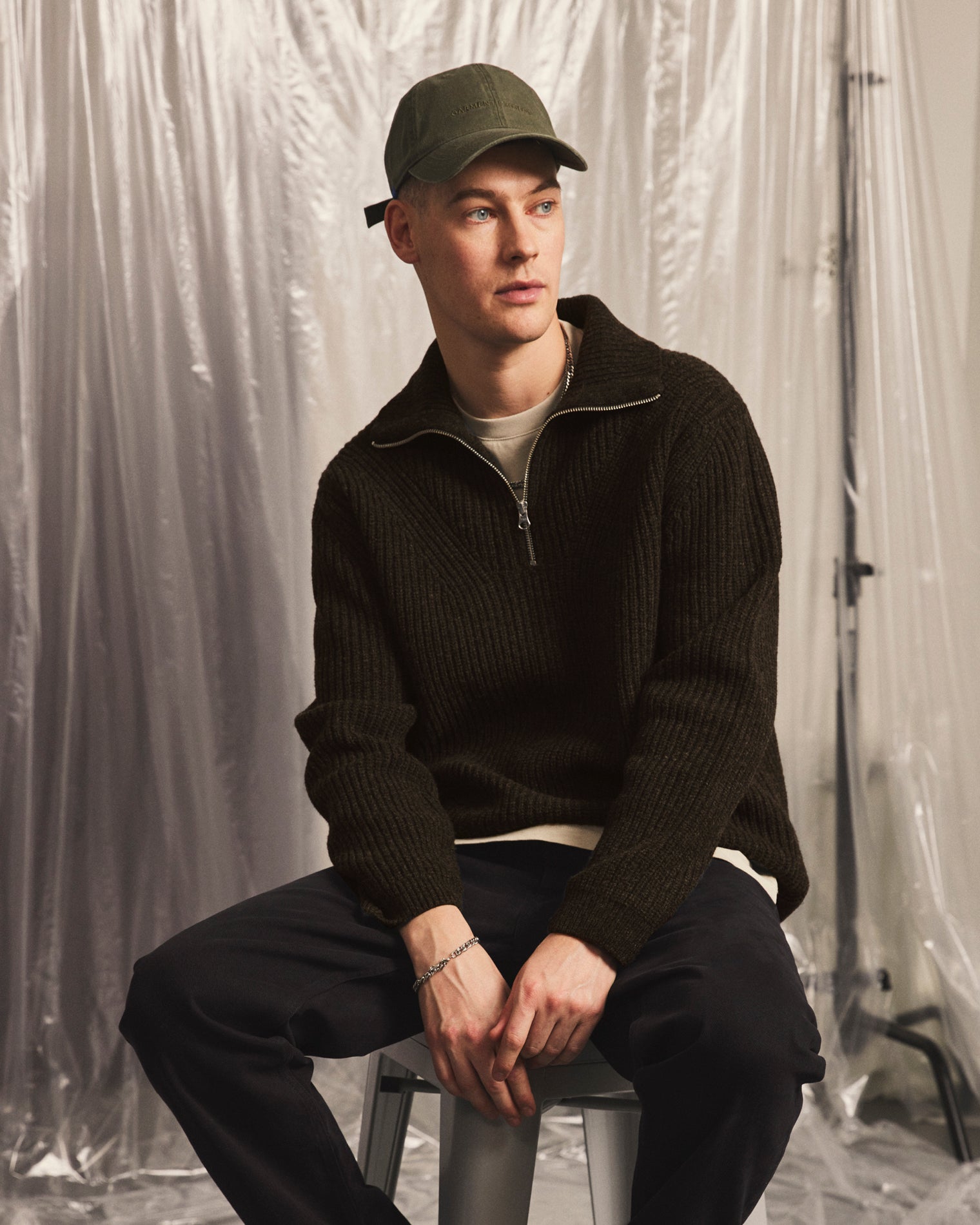 GARMENT PROJECT MAN Half Zip Wool Knit - Dark Taupe Melange Knit 140 Taupe