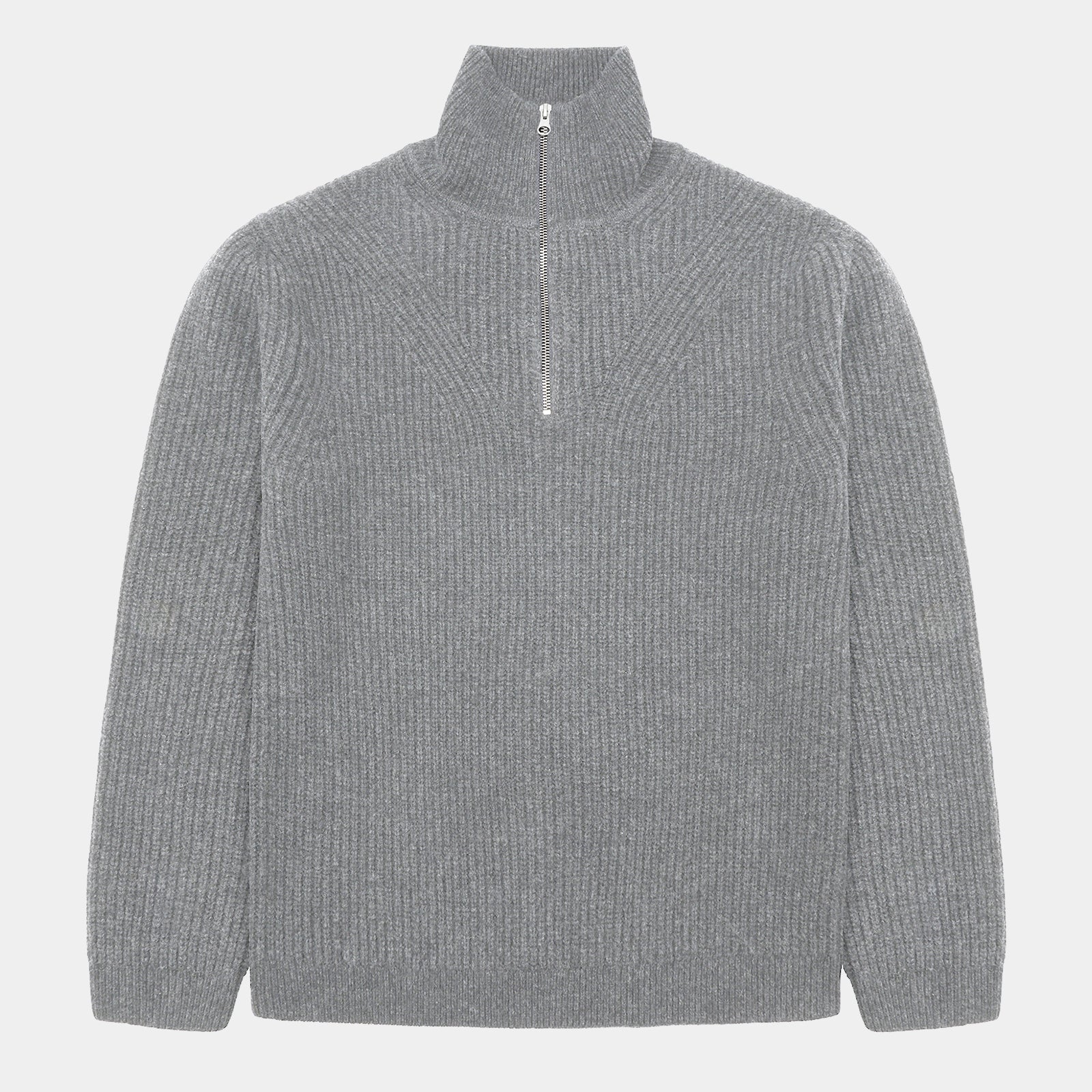 GARMENT PROJECT MAN Half Zip Wool Knit - Light Grey Melange Knit 7065 Light Grey Melange
