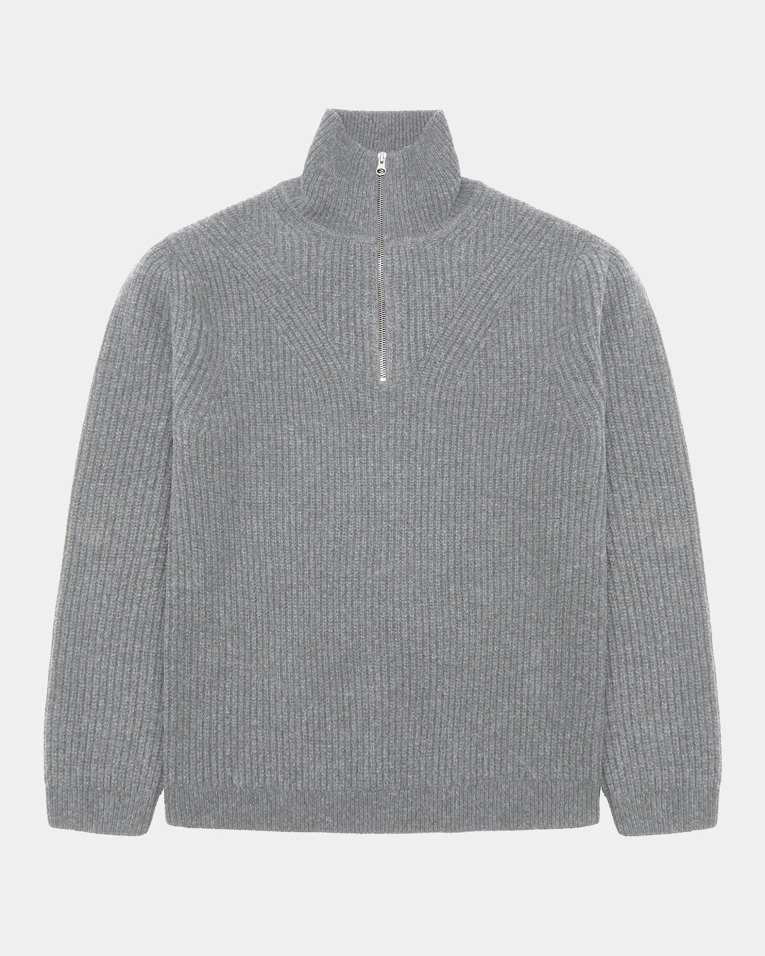 GARMENT PROJECT MAN Half Zip Wool Knit - Light Grey Melange Knit 7065 Light Grey Melange