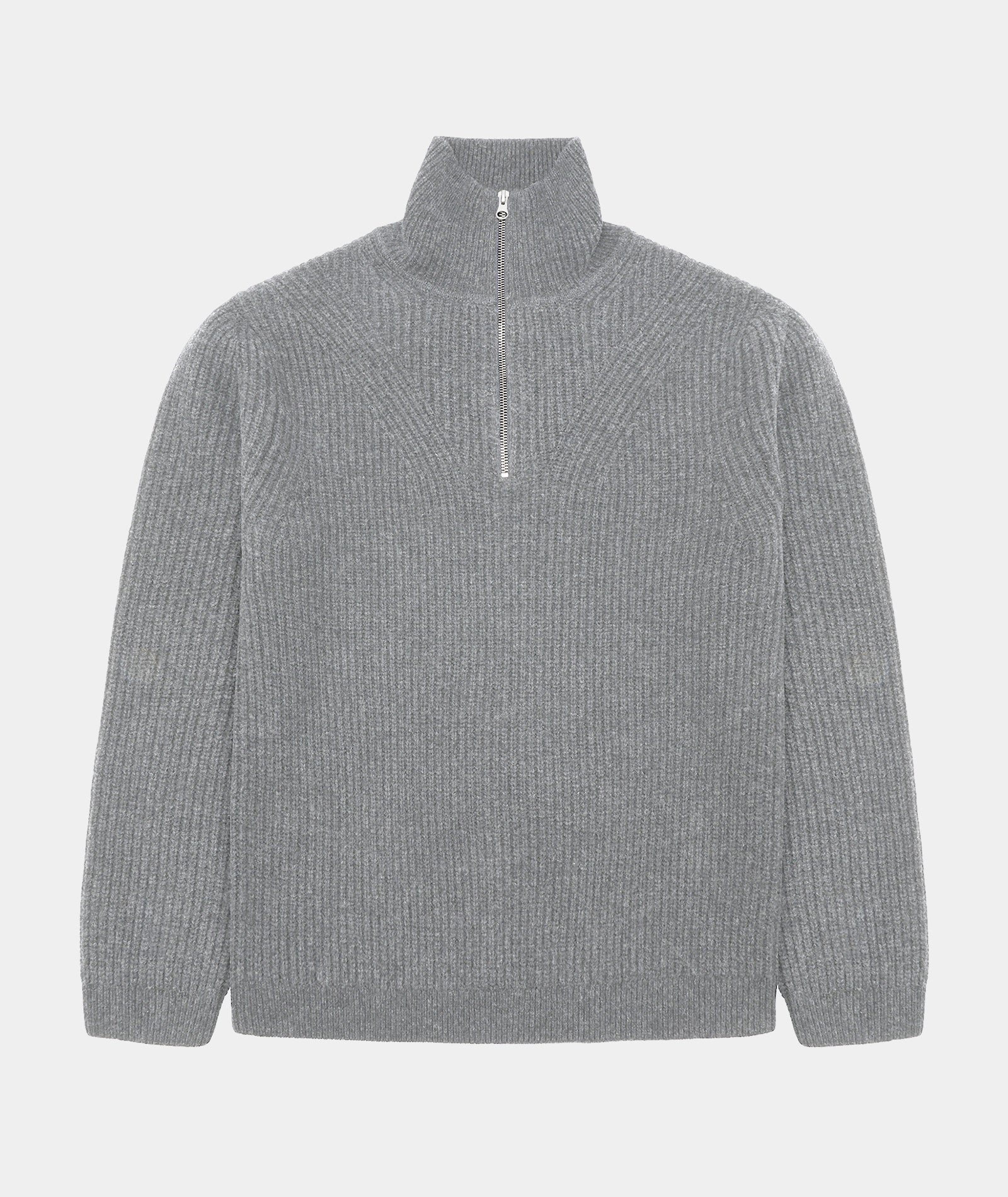 GARMENT PROJECT MAN Half Zip Wool Knit - Light Grey Melange Knit 7065 Light Grey Melange