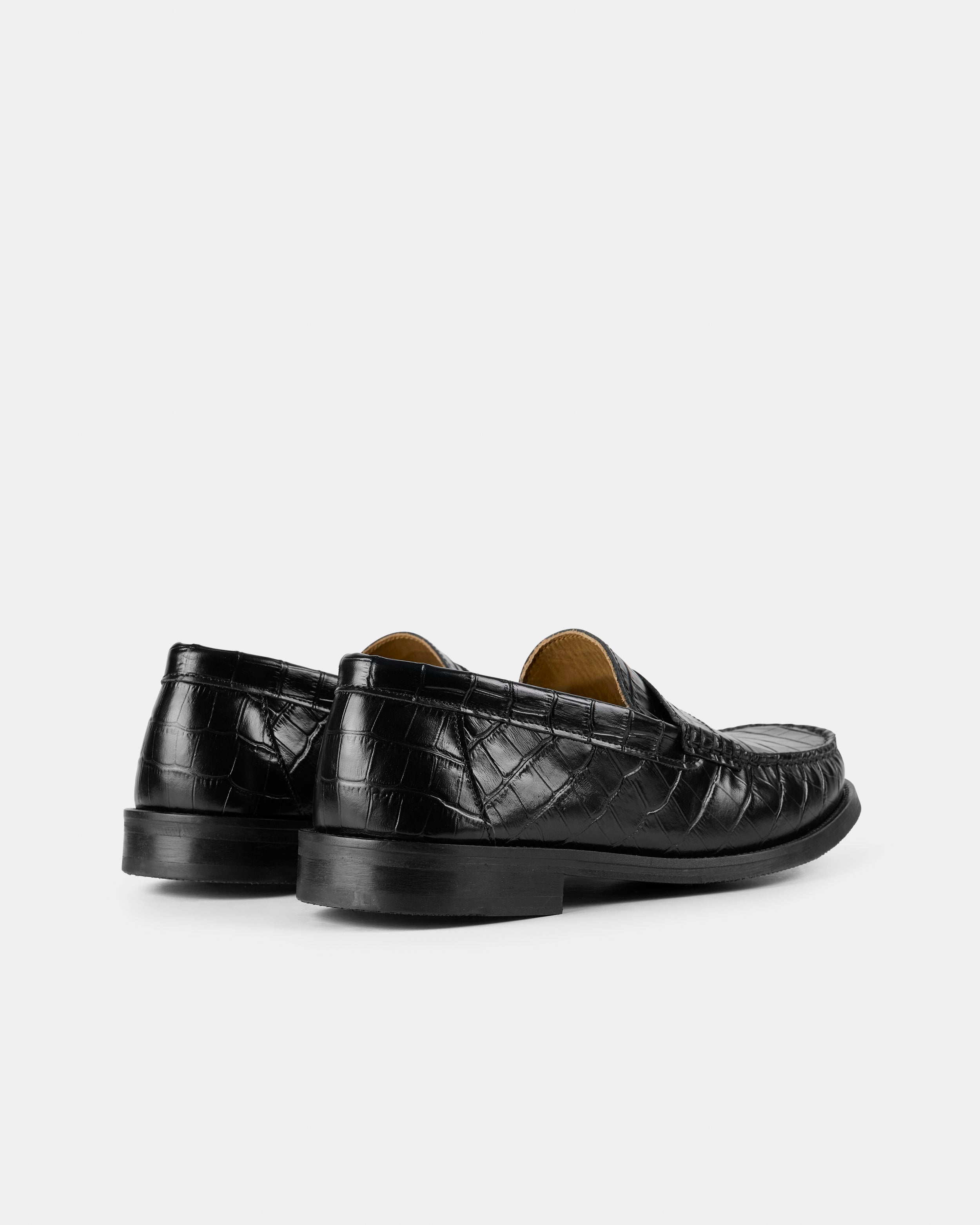 GARMENT PROJECT MAN Miles Penny Loafer - Black Croco Leather Loafer 999 Black