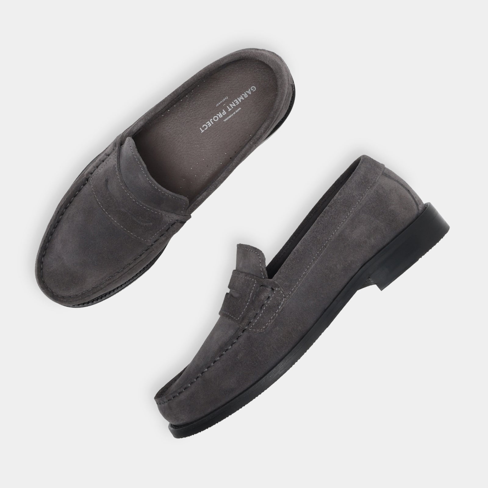 GARMENT PROJECT MAN Miles Penny Loafer - Charcoal Suede Shoes 445 Charcoal
