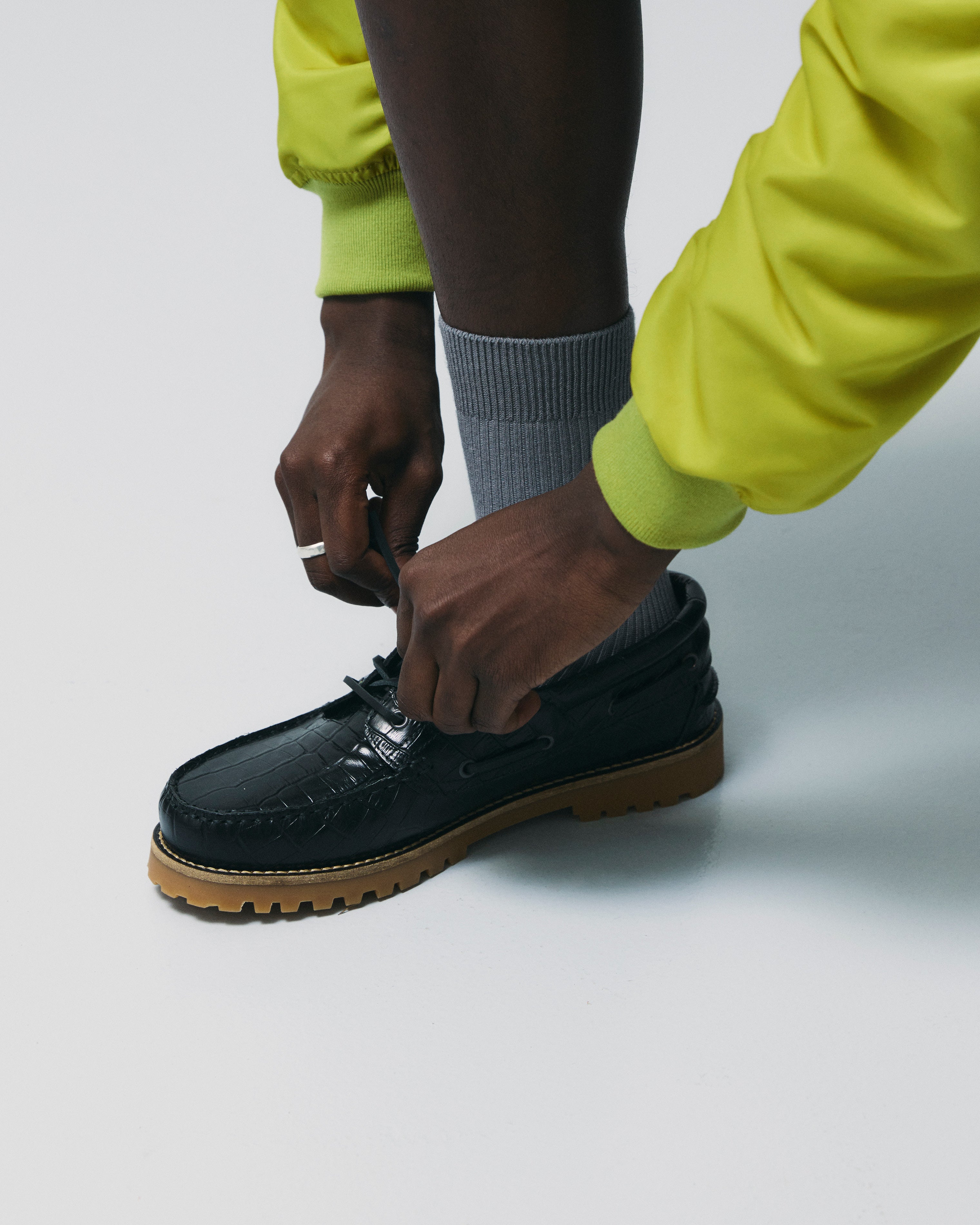 GARMENT PROJECT MAN Ollie Boat Shoe - Black Croco Leather Shoes 999 Black