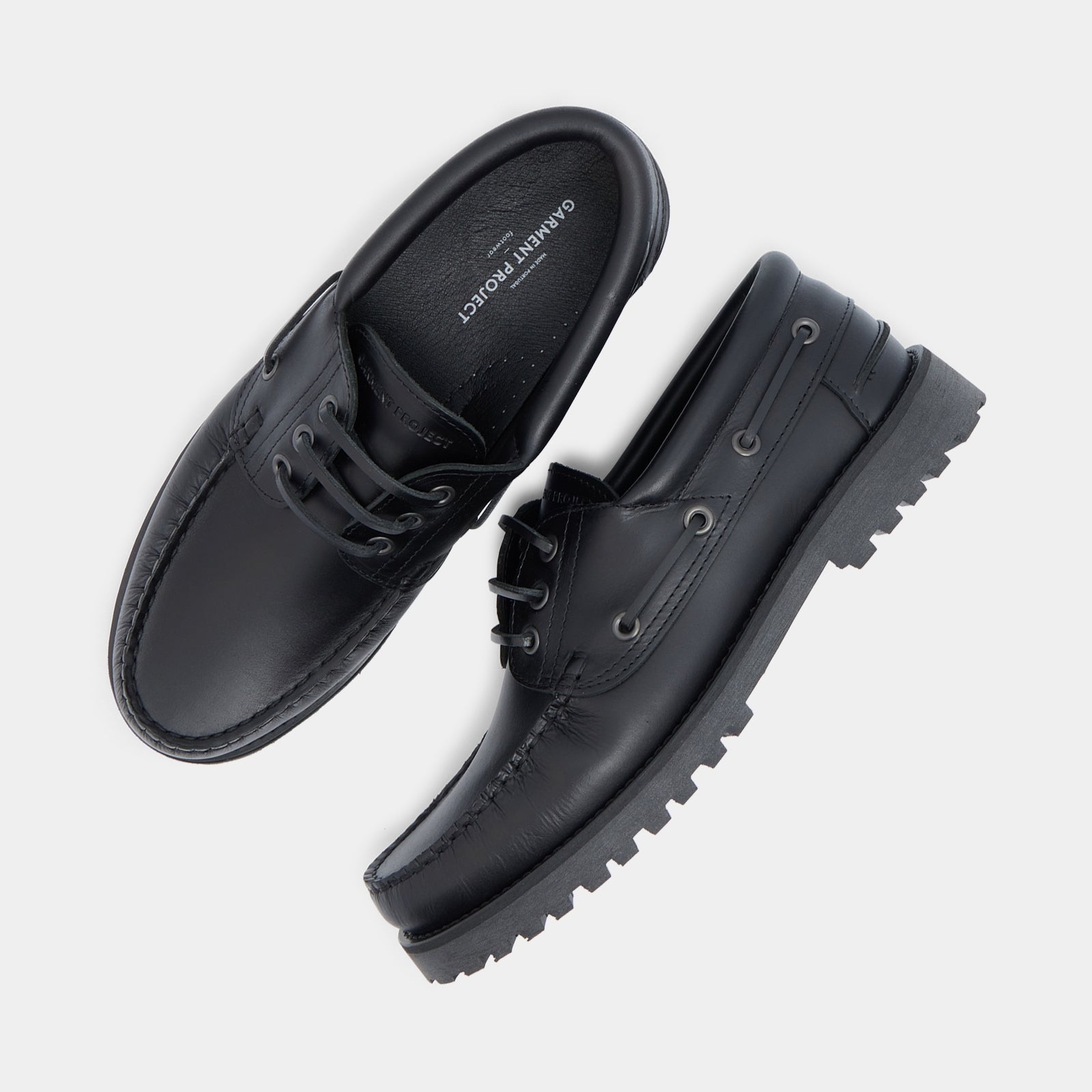 GARMENT PROJECT MAN Ollie Boat Shoe - Black Leather Shoes 999 Black