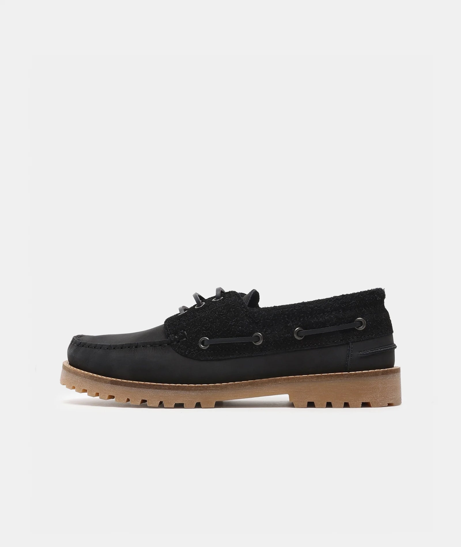 GARMENT PROJECT MAN Ollie Boat Shoe - Black Nubuck/Hairy Suede Shoes 999 Black