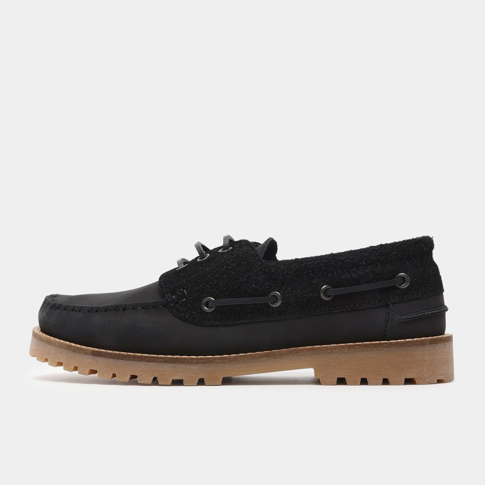 GARMENT PROJECT MAN Ollie Boat Shoe - Black Nubuck/Hairy Suede Shoes 999 Black