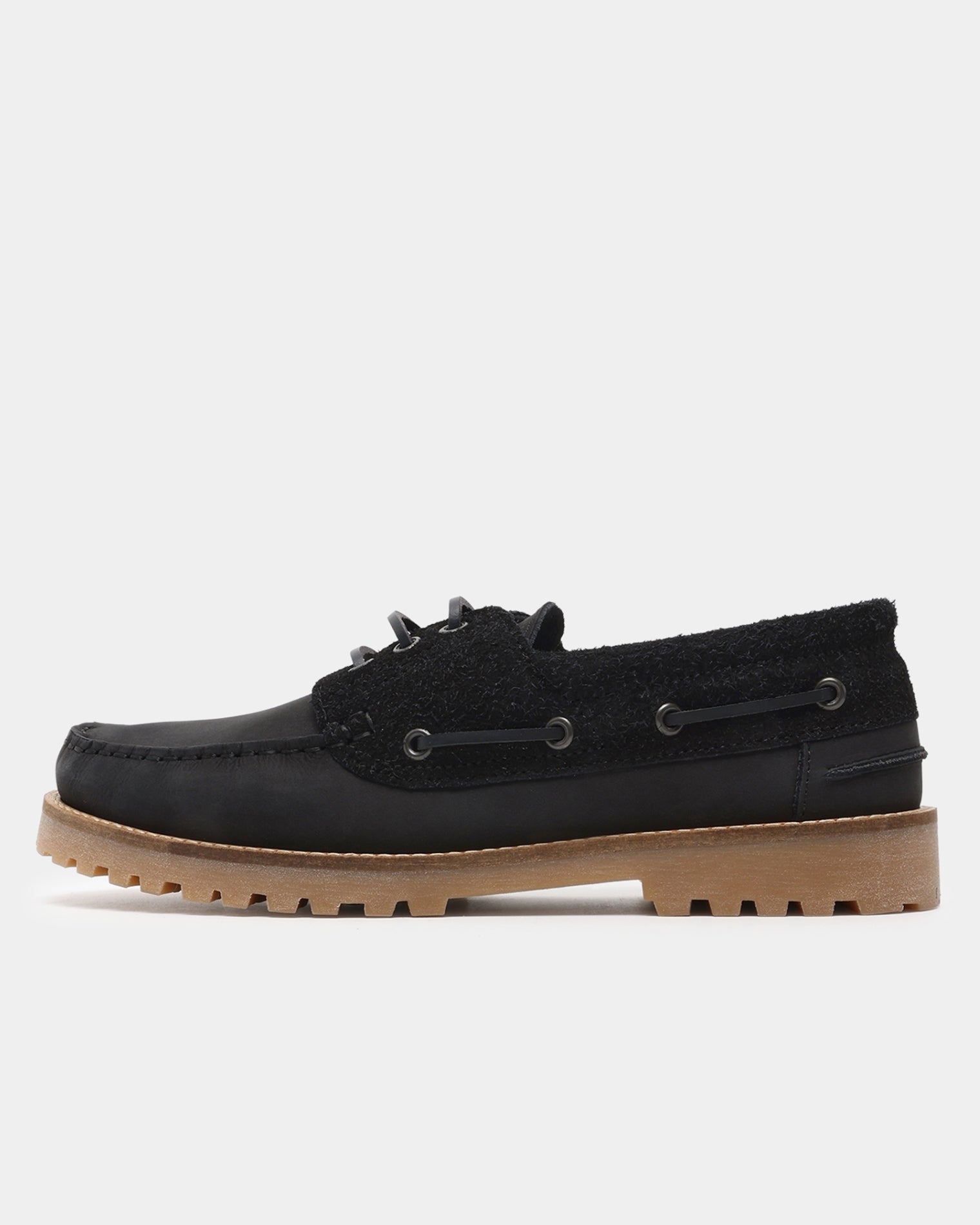 GARMENT PROJECT MAN Ollie Boat Shoe - Black Nubuck/Hairy Suede Shoes 999 Black