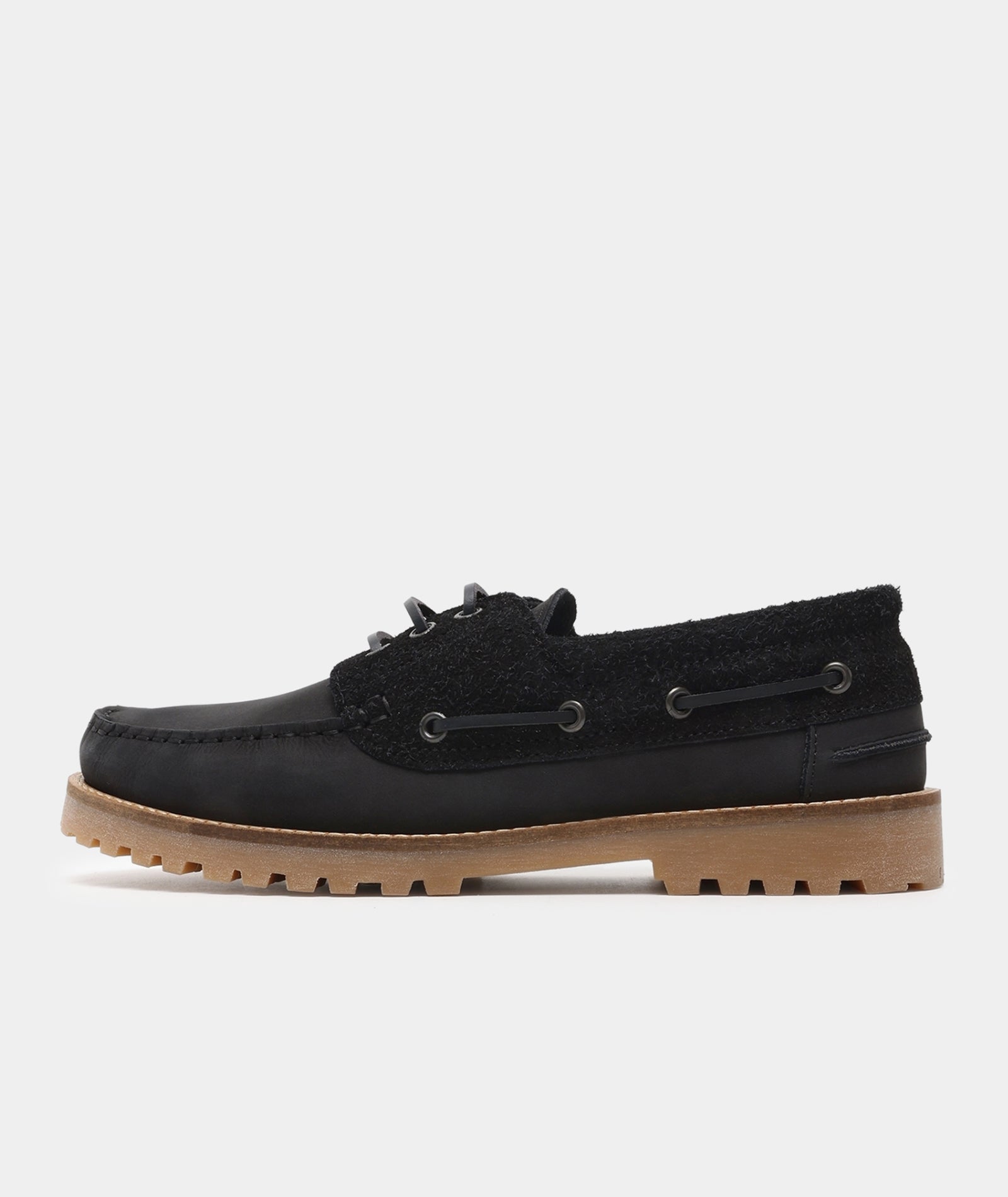 GARMENT PROJECT MAN Ollie Boat Shoe - Black Nubuck/Hairy Suede Shoes 999 Black