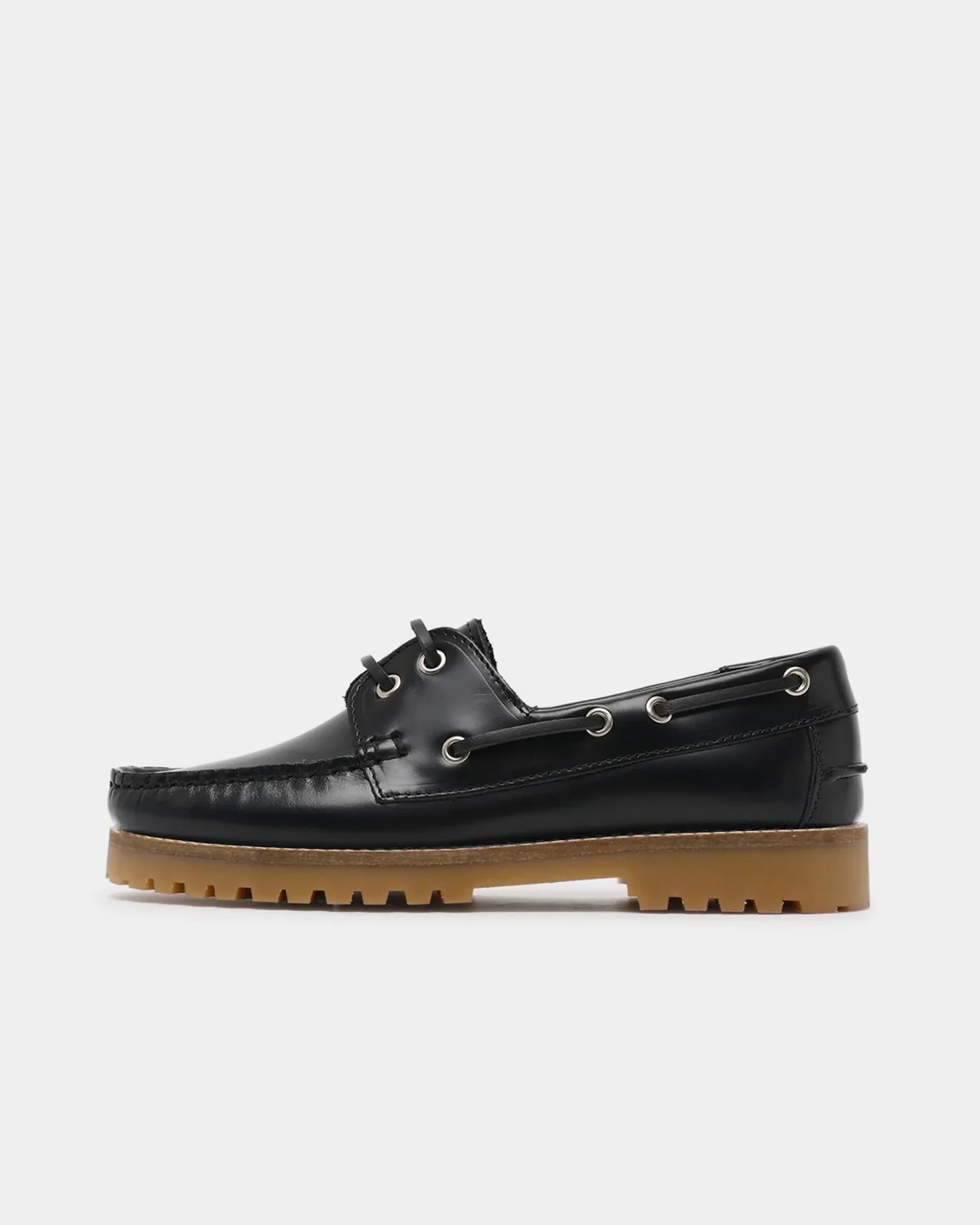 GARMENT PROJECT WMNS Ollie Boat Shoe - Black Polido Leather / Gum Sole Shoes 999 Black