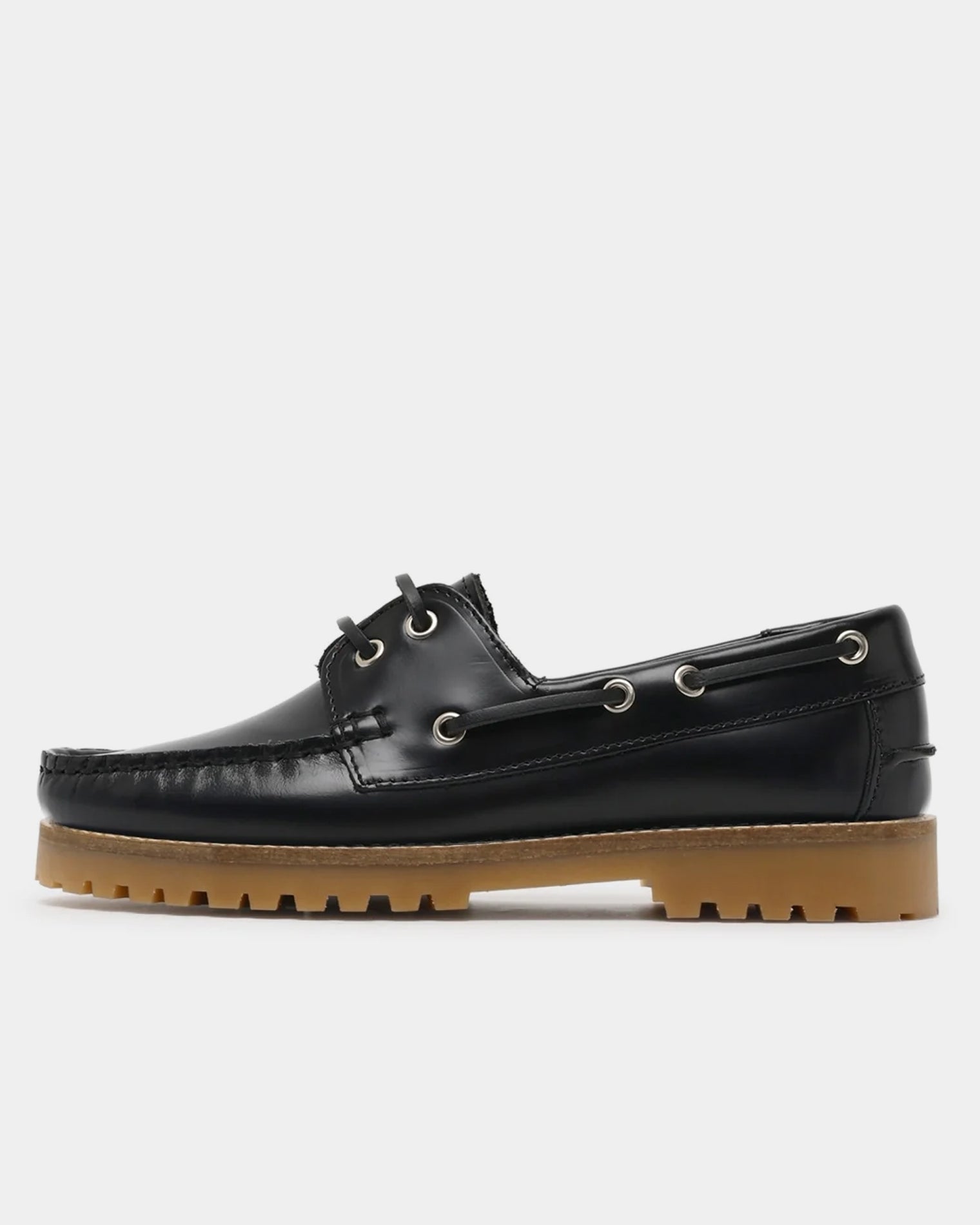GARMENT PROJECT WMNS Ollie Boat Shoe - Black Polido Leather / Gum Sole Shoes 999 Black