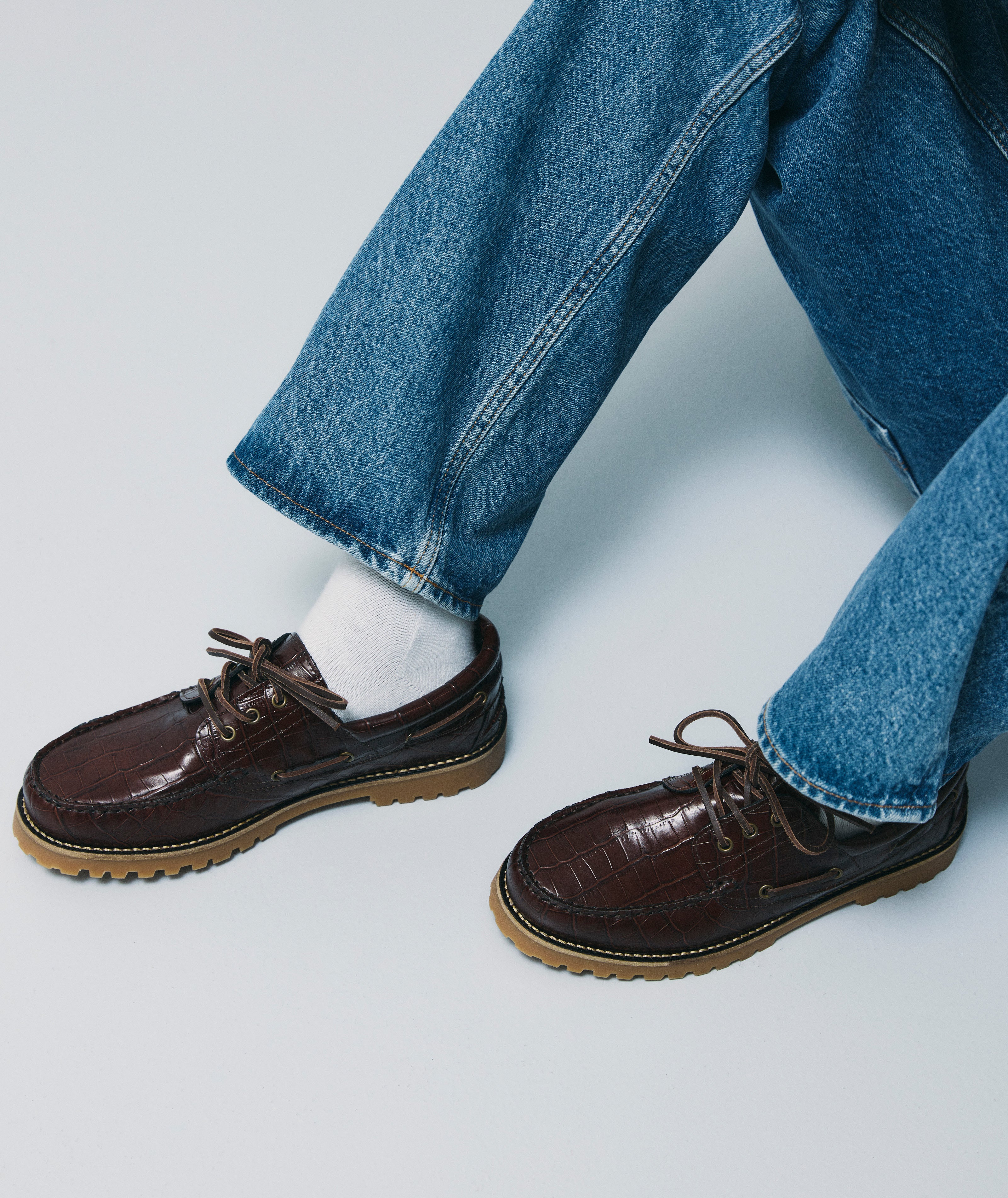 GARMENT PROJECT MAN Ollie Boat Shoe - Brown Croco Leather Shoes 800 Brown