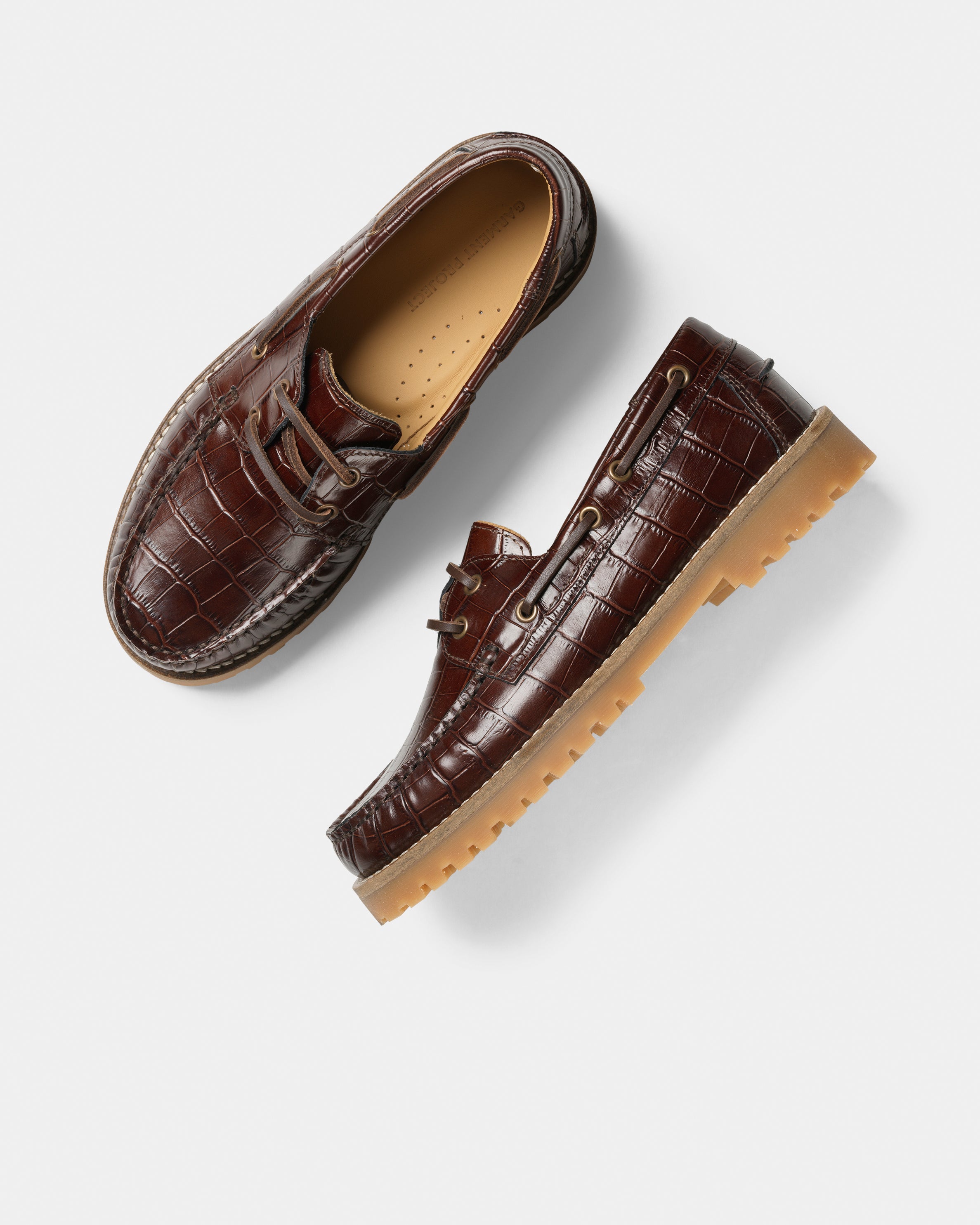 GARMENT PROJECT WMNS Ollie Boat Shoe - Brown Croco Leather Shoes 800 Brown