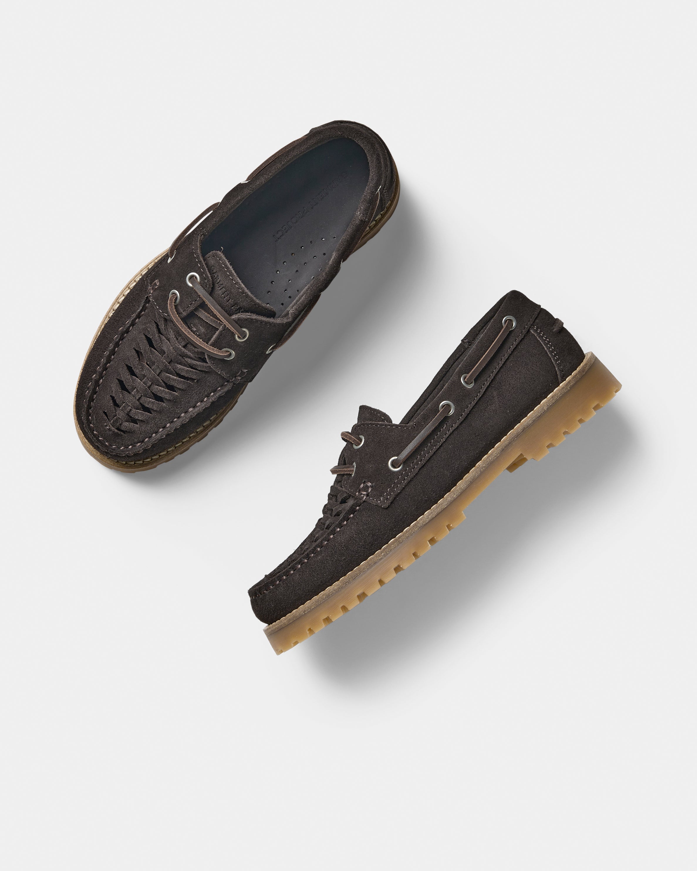 GARMENT PROJECT WMNS Ollie Boat Shoe - Brown Suede Braided Shoes 800 Brown