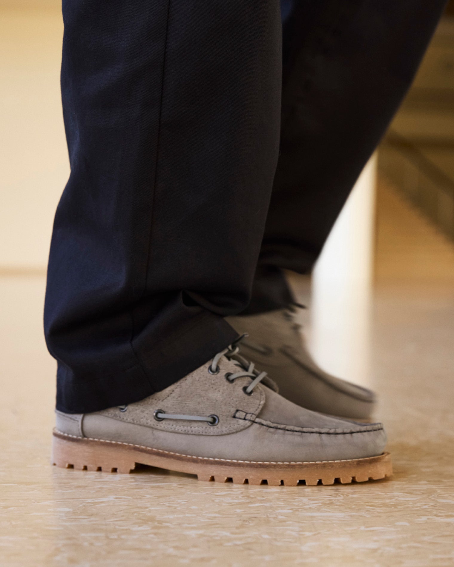 GARMENT PROJECT MAN Ollie Boat Shoe - Light Grey Nubuck/Hairy Suede Shoes 410 Light Grey