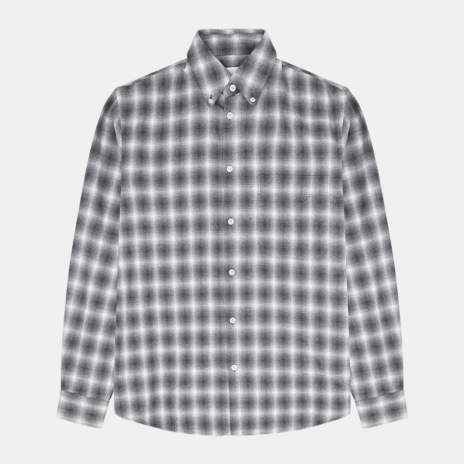 GARMENT PROJECT MAN Relaxed LS Button Down Shirt - Flannel Grey Check Shirt 401 Grey Check