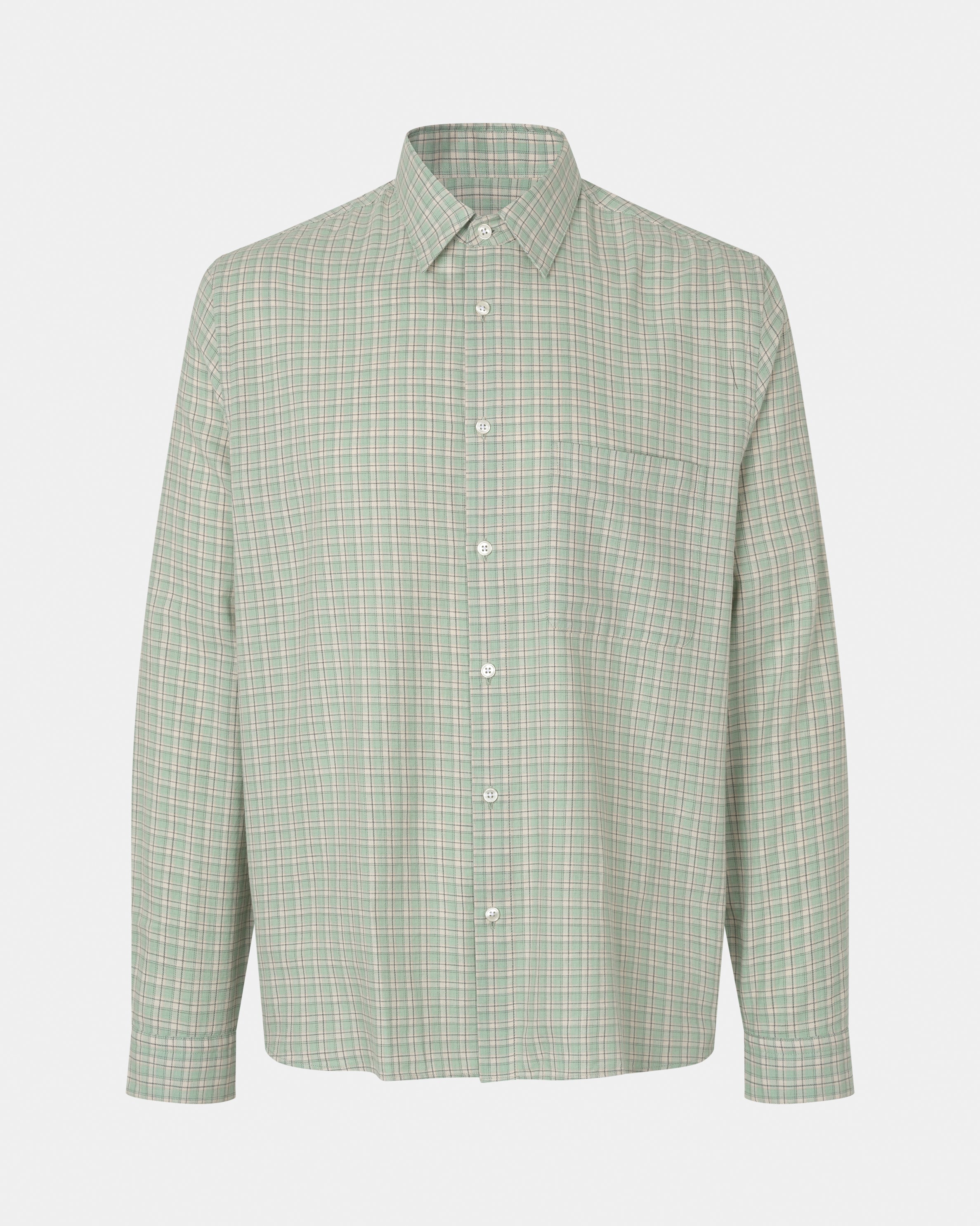 GARMENT PROJECT MAN Relaxed LS Shirt - Dusty Green Check Shirt 255 Dusty Green