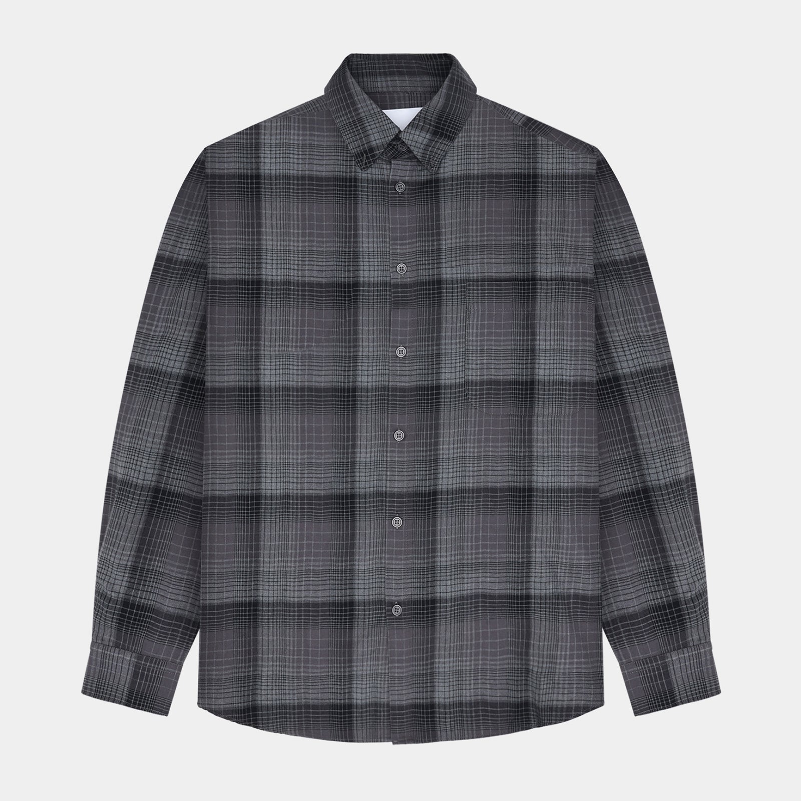 GARMENT PROJECT MAN Relaxed LS Shirt - Flannel Charcoal Check Shirt 446 Charcoal Check
