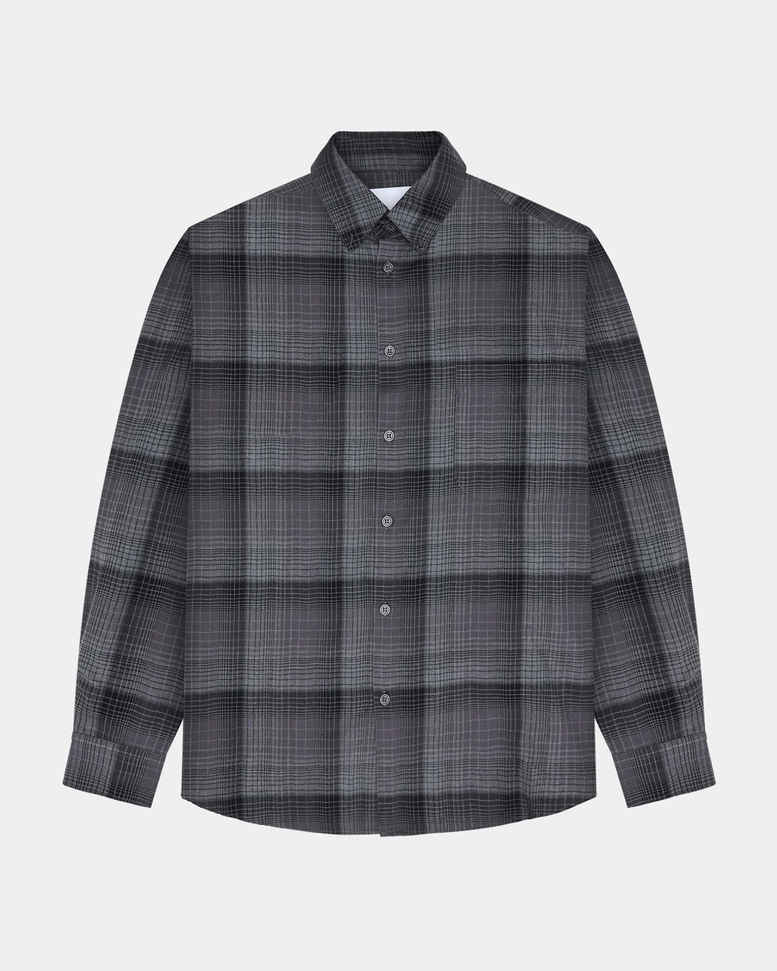 GARMENT PROJECT MAN Relaxed LS Shirt - Flannel Charcoal Check Shirt 446 Charcoal Check