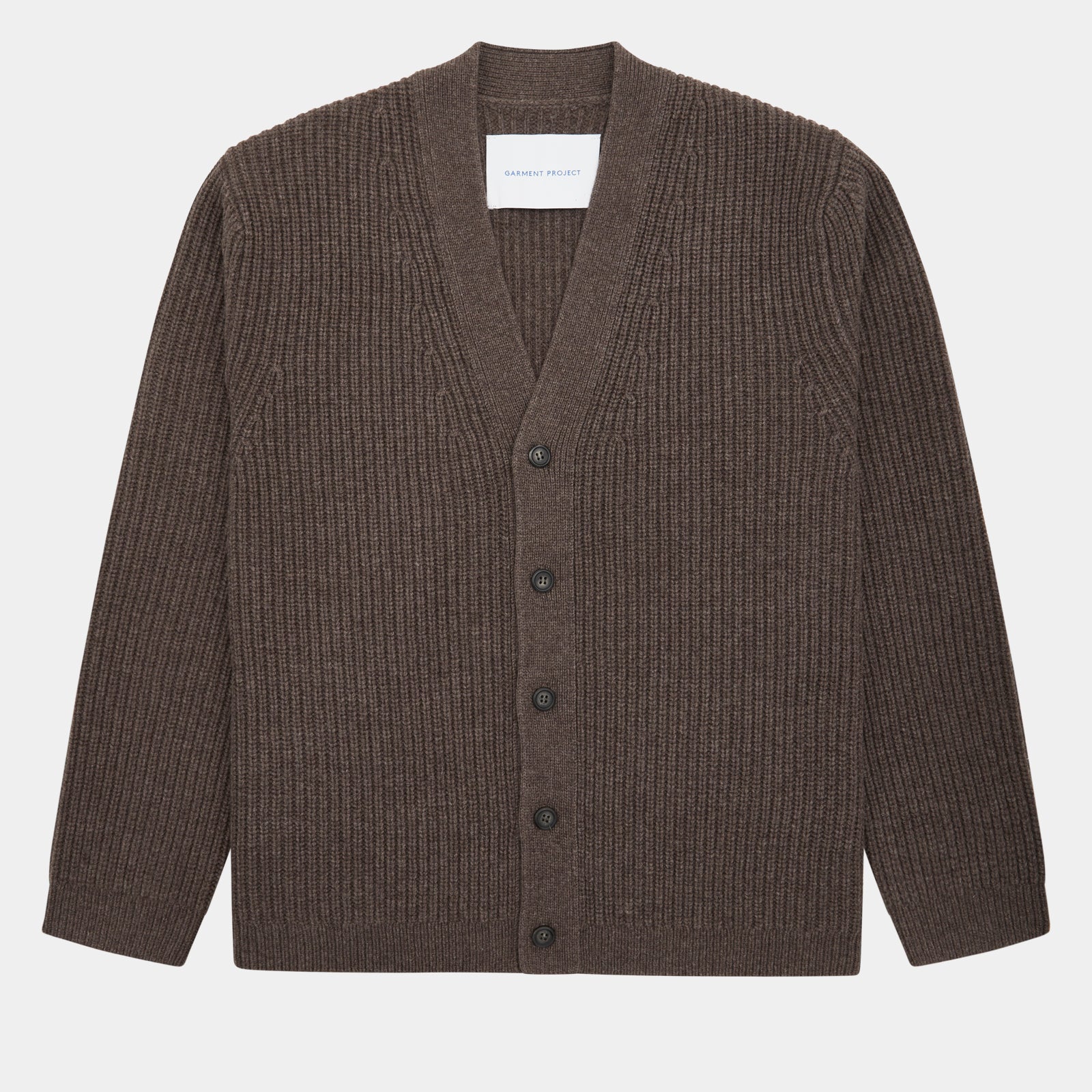 GARMENT PROJECT MAN Wool Knit Cardigan - Dark Taupe Melange Knit 140 Taupe