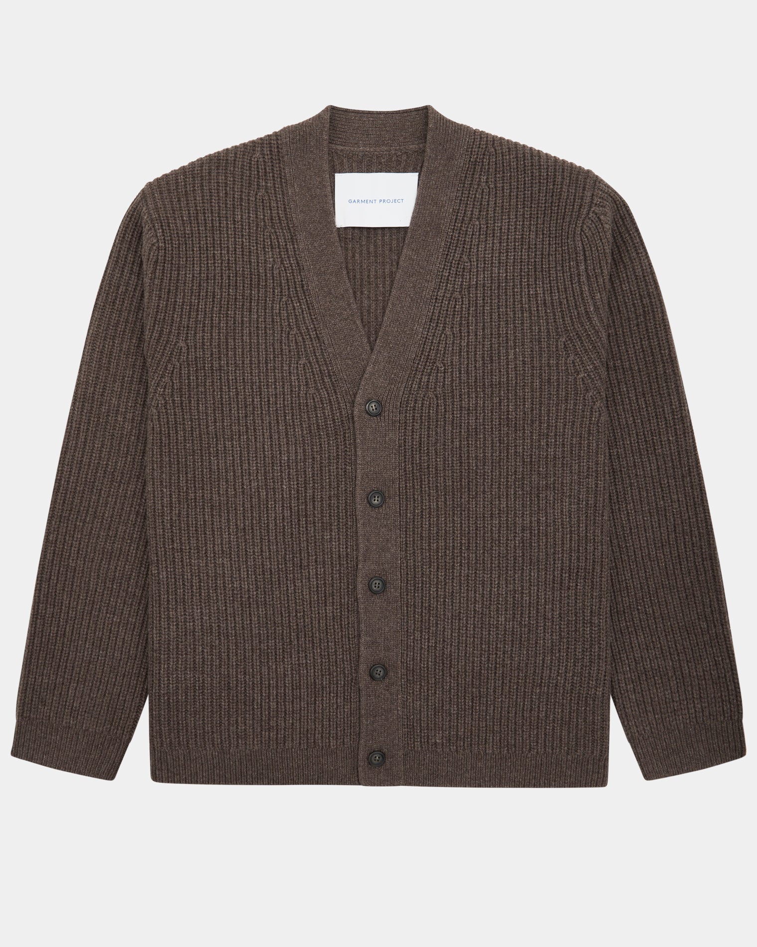 GARMENT PROJECT MAN Wool Knit Cardigan - Dark Taupe Melange Knit 140 Taupe