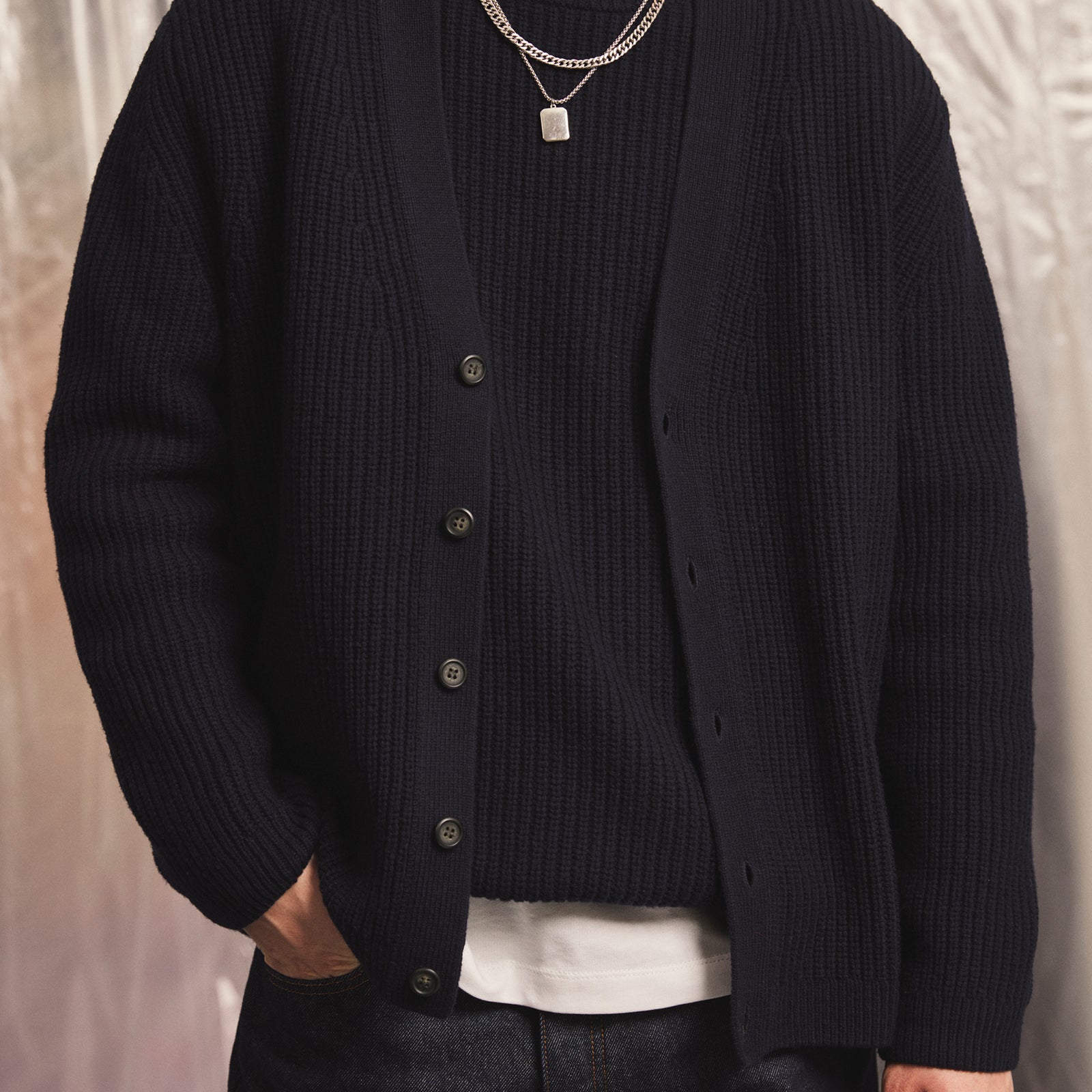 GARMENT PROJECT MAN Wool Knit Cardigan - Navy Knit 500 Navy