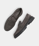 GARMENT PROJECT MAN Aaron Penny Loafer - Charcoal Suede Shoes 445 Charcoal