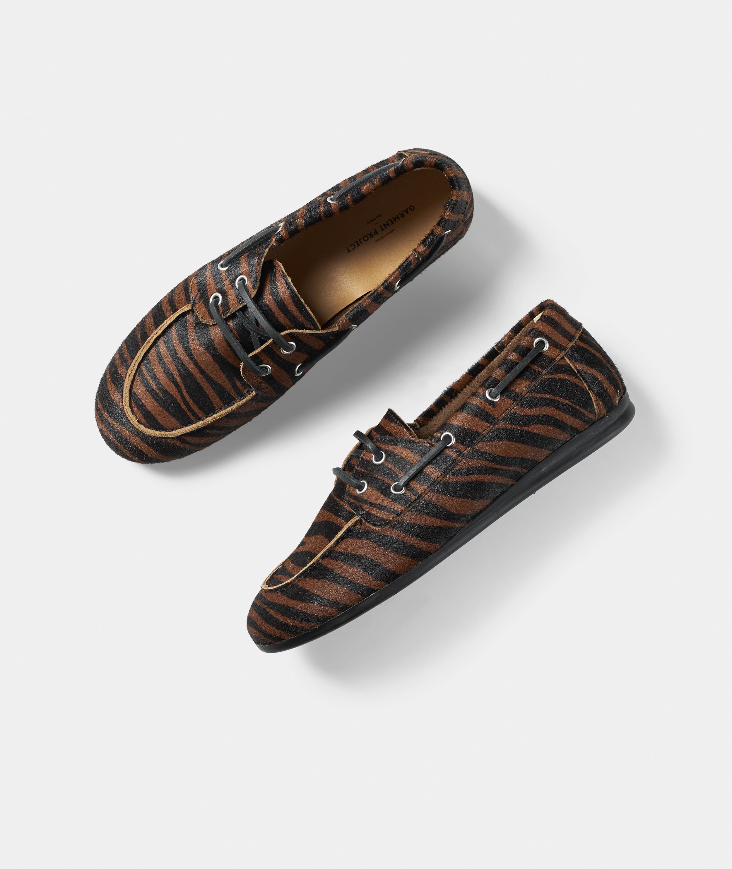 GARMENT PROJECT WMNS Daisy Boat Shoe - Brown Zebra Pony Hair Shoes 800 Brown