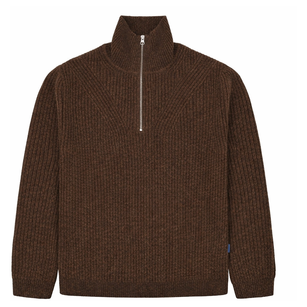 GARMENT PROJECT MAN Half Zip Wool Knit - Brown Melange Knit 800 Brown