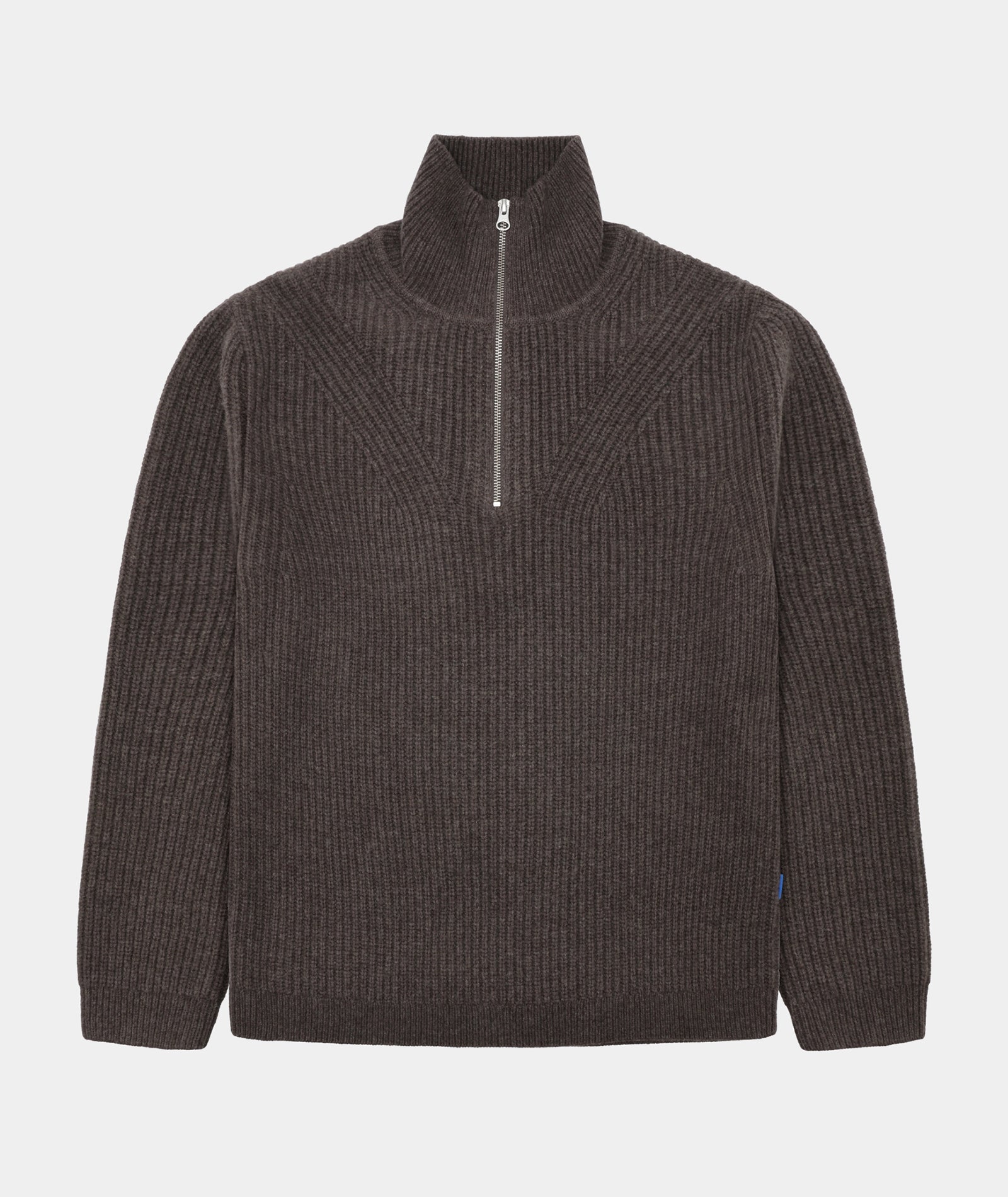 GARMENT PROJECT MAN Half Zip Wool Knit - Dark Taupe Melange Knit 140 Taupe