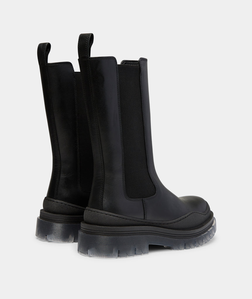 GARMENT PROJECT WMNS Lucido High Transparent Chelsea - Black Leather Boots 999 Black