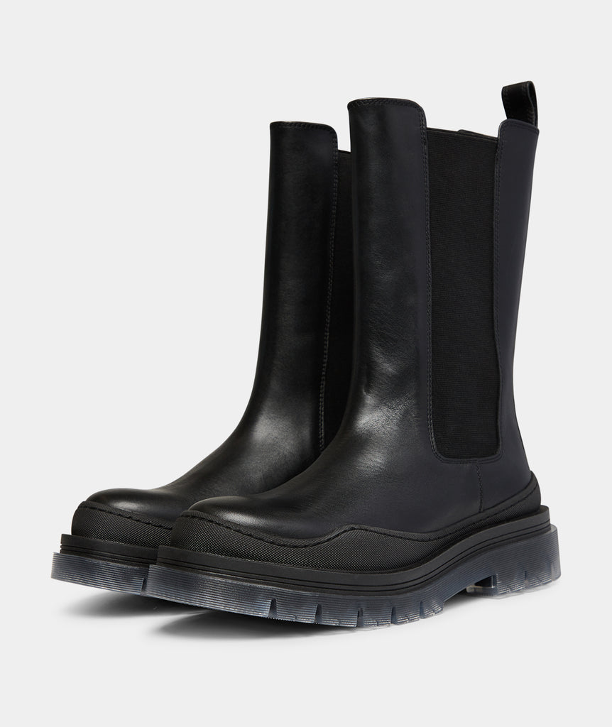 GARMENT PROJECT WMNS Lucido High Transparent Chelsea - Black Leather Boots 999 Black