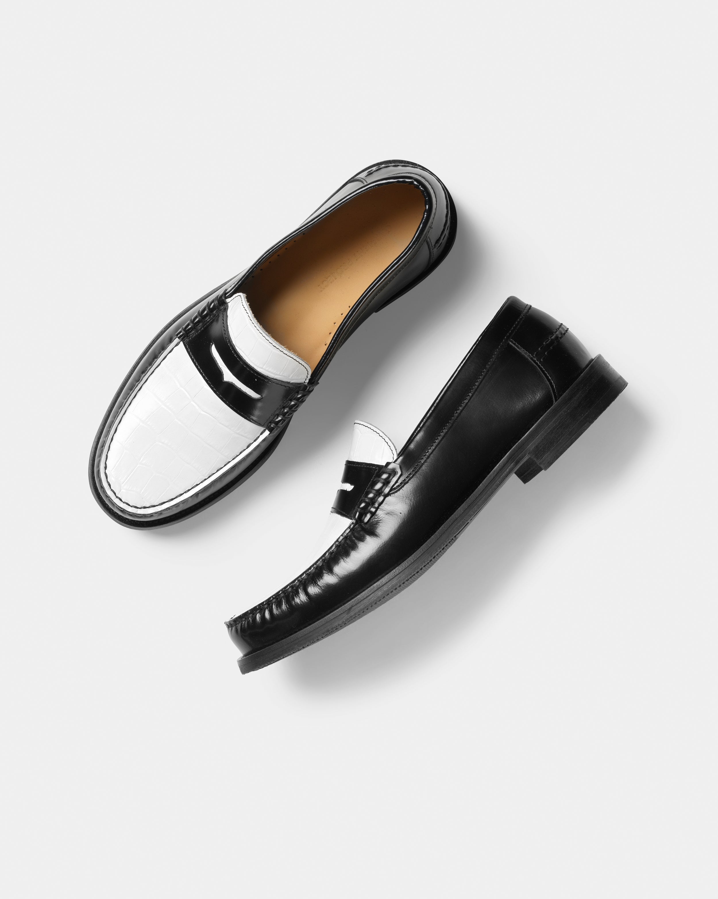 GARMENT PROJECT WMNS Miles Penny Loafer - Black/White Croco Leather Mix Loafer 999 Black