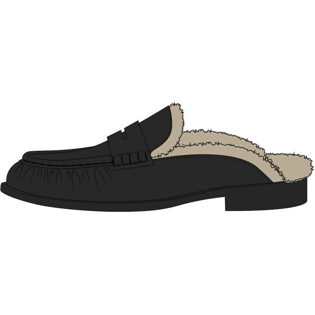 GARMENT PROJECT WMNS Miley - Black Polido Leather / Shearling Loafer 999 Black