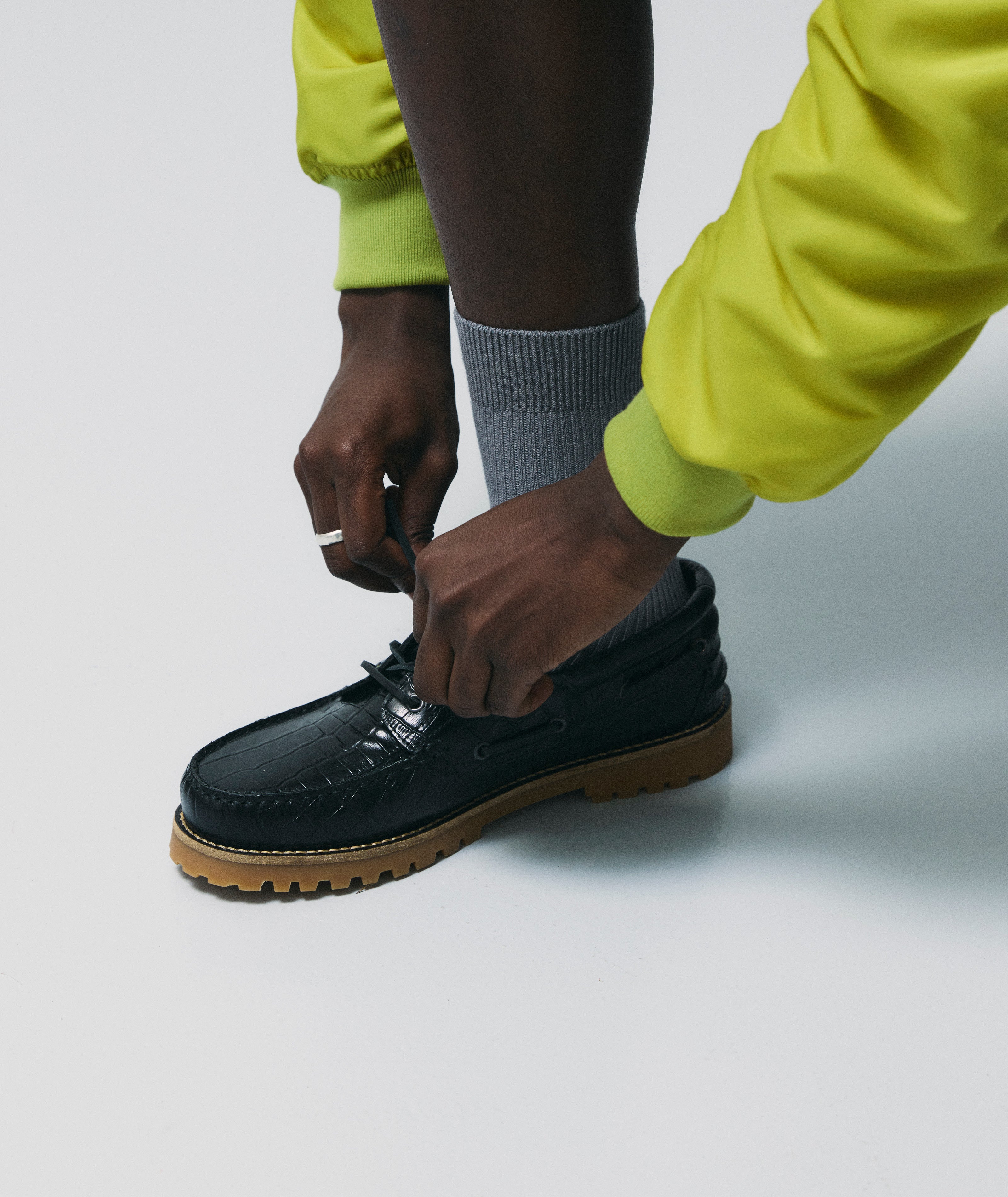 GARMENT PROJECT MAN Ollie Boat Shoe - Black Croco Leather Shoes 999 Black