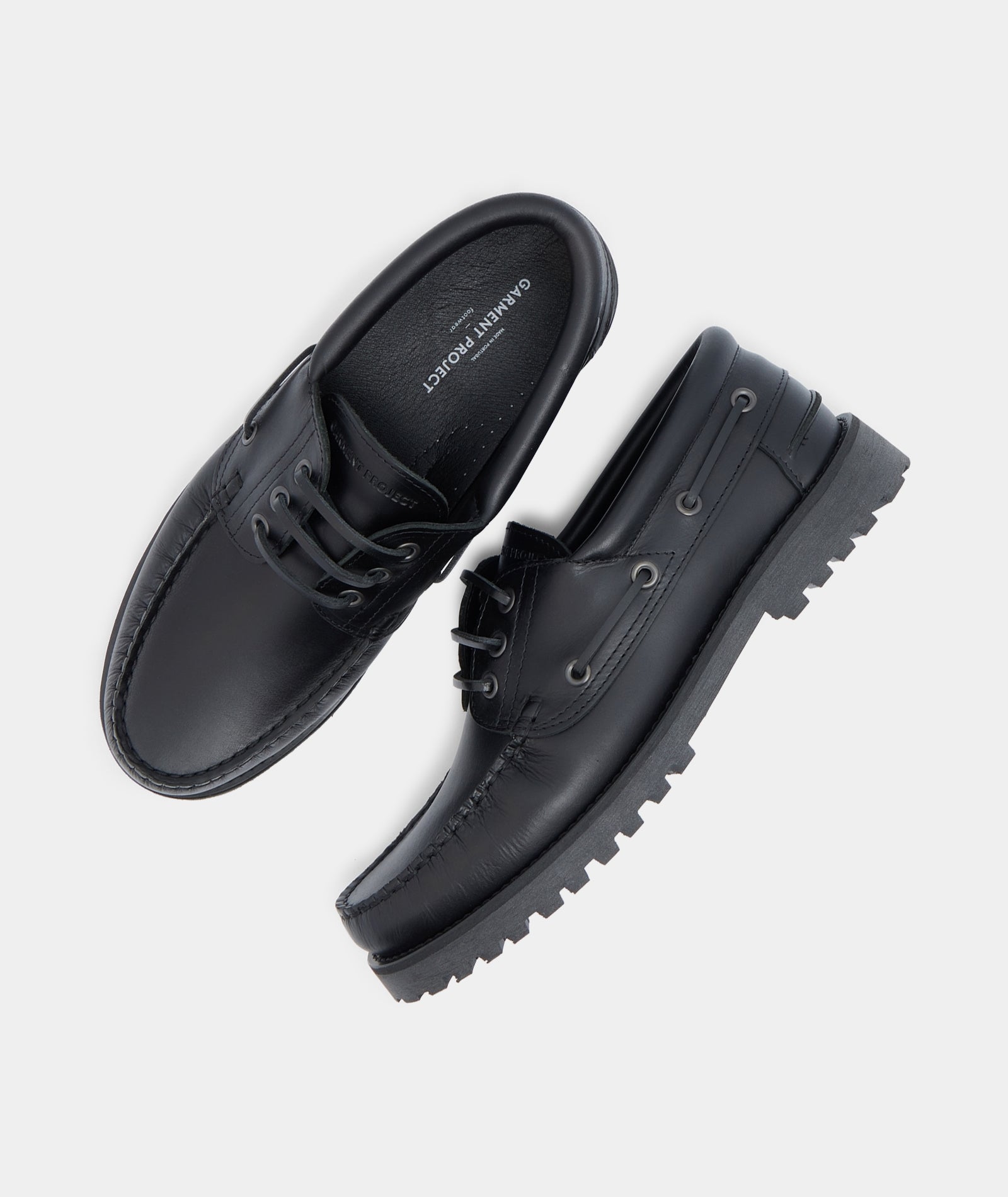 GARMENT PROJECT MAN Ollie Boat Shoe - Black Leather Shoes 999 Black