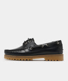 GARMENT PROJECT WMNS Ollie Boat Shoe - Black Polido Leather / Gum Sole Shoes 999 Black