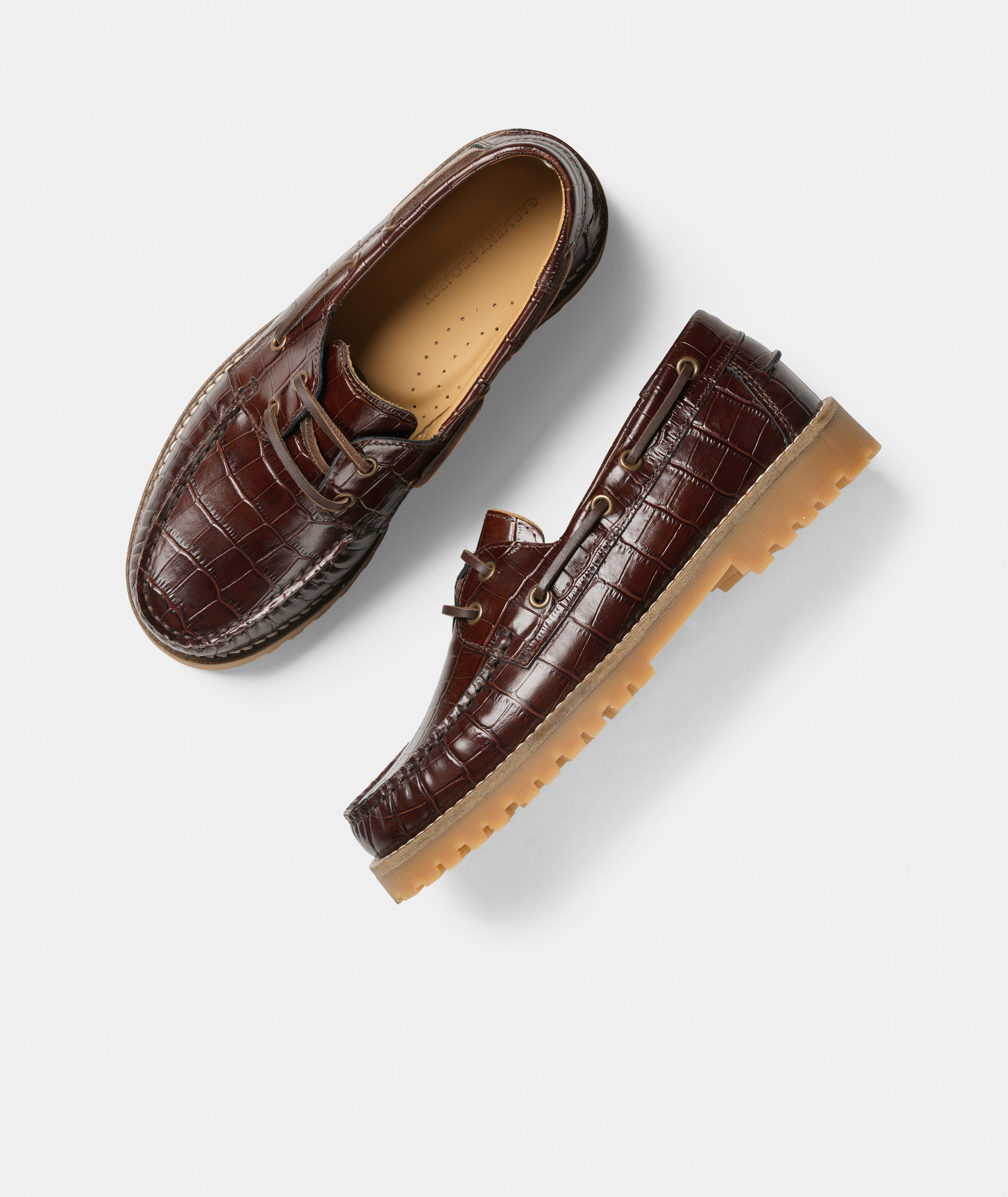GARMENT PROJECT WMNS Ollie Boat Shoe - Brown Croco Leather Shoes 800 Brown