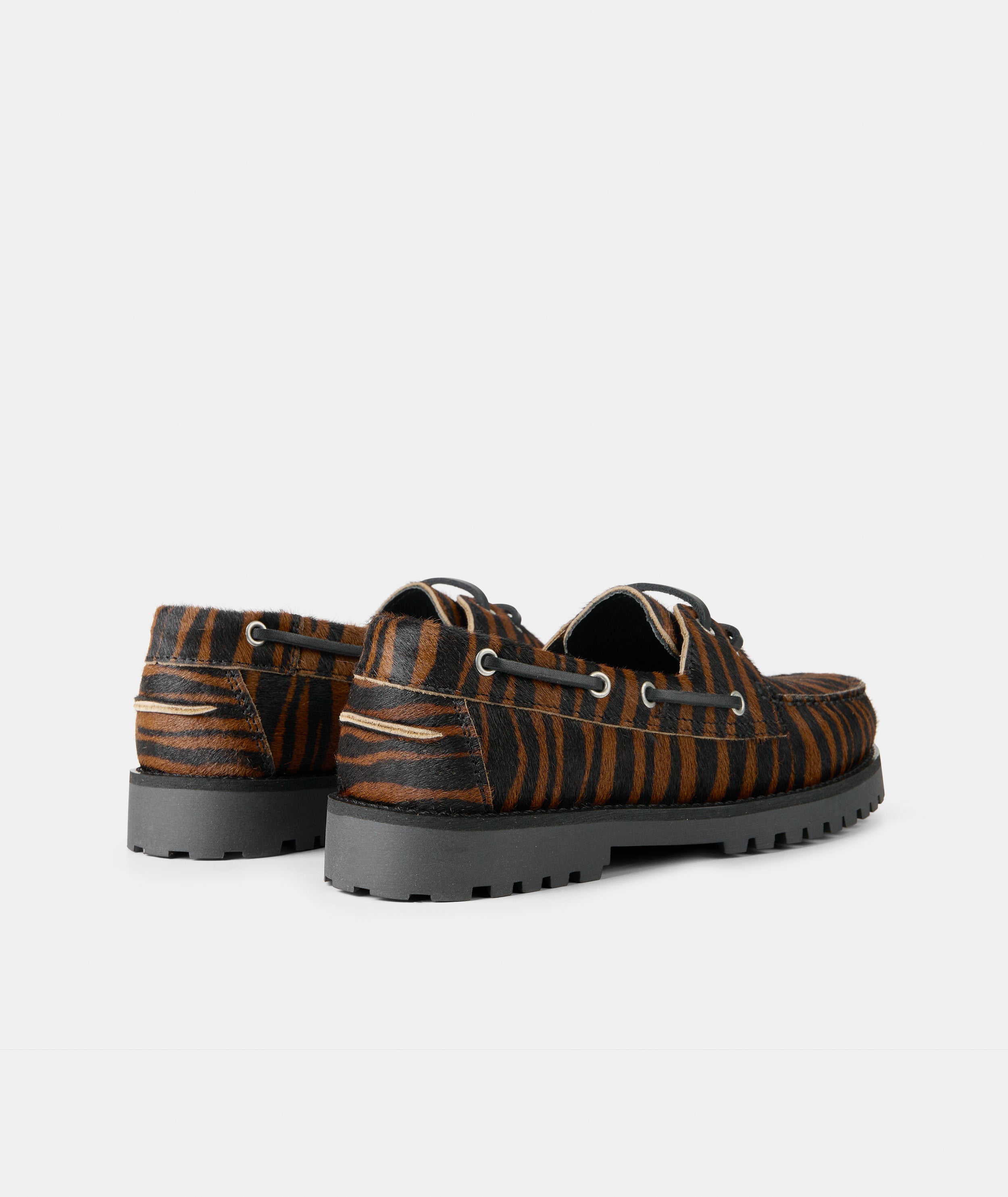 GARMENT PROJECT WMNS Ollie Boat Shoe - Brown Zebra Pony Hair Shoes 800 Brown