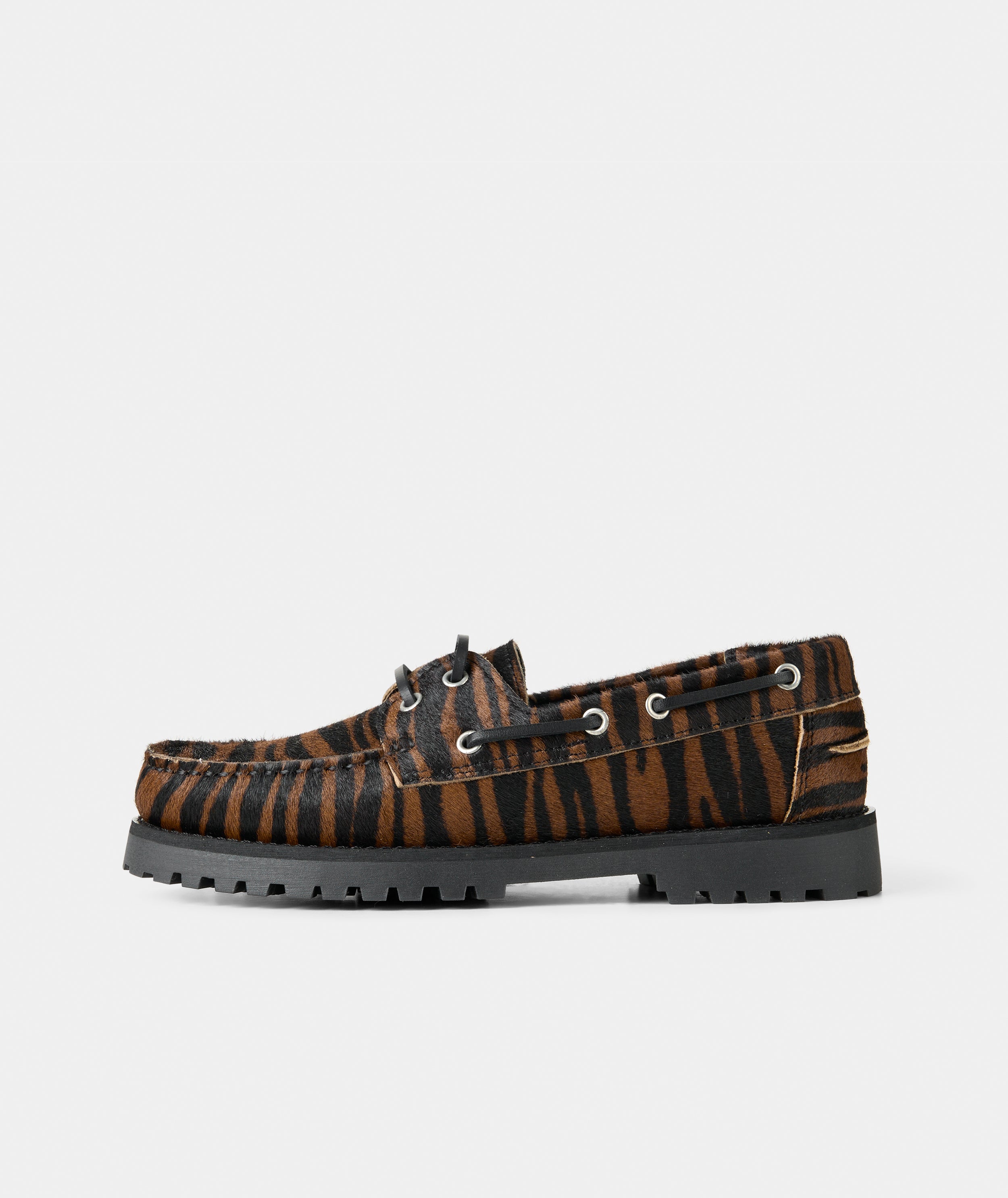 GARMENT PROJECT WMNS Ollie Boat Shoe - Brown Zebra Pony Hair Shoes 800 Brown