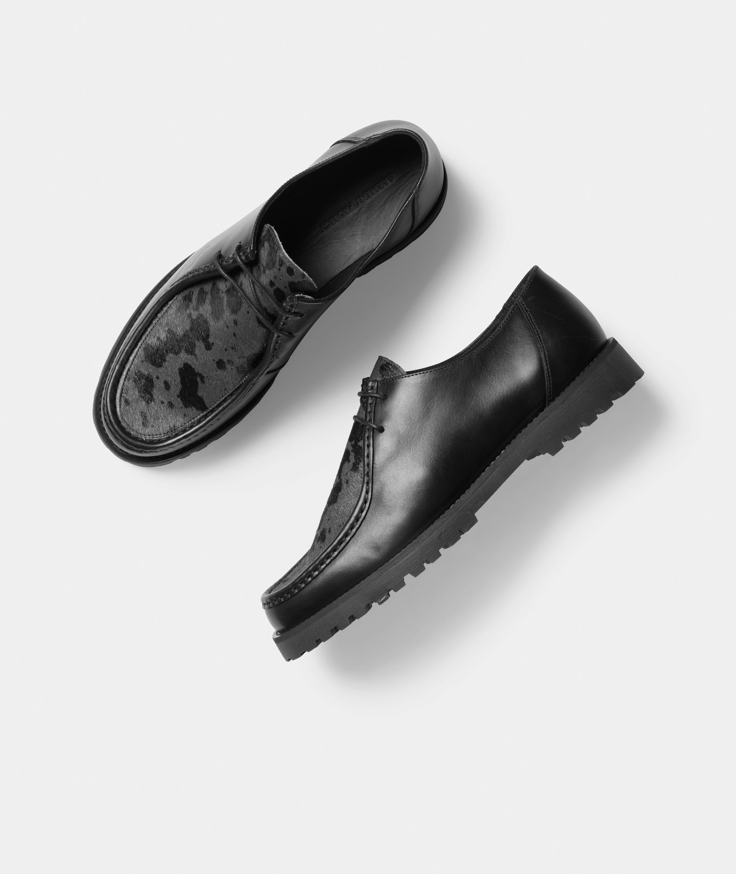 GARMENT PROJECT MAN Ollie Moc Toe - Black Leather/Grey Pony Hair Shoes 999 Black